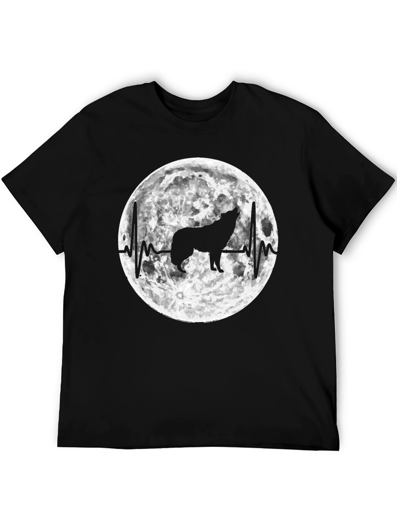 Black Wolf Moon Heartbeat Graphic T-Shirt view 5