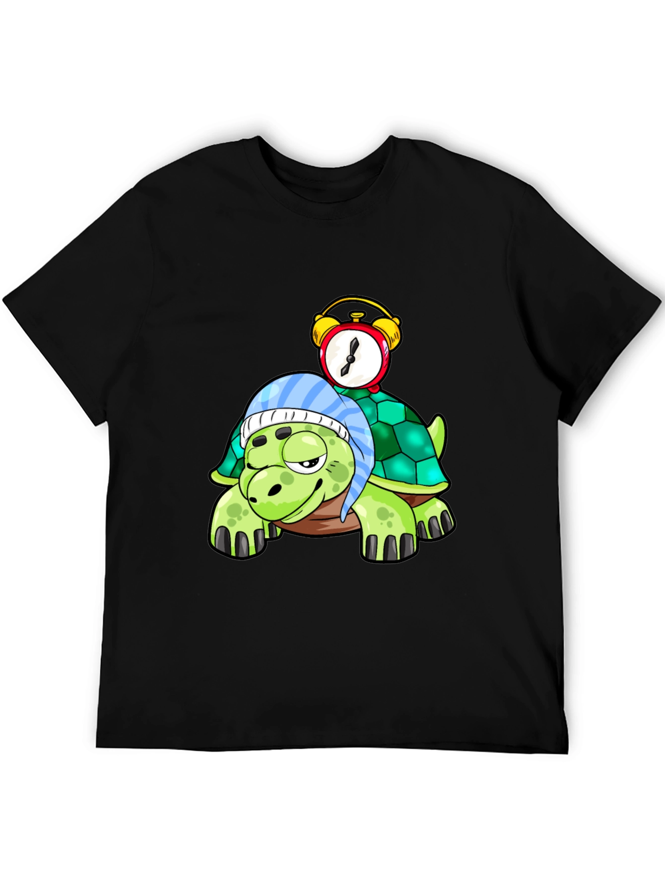 Black Cartoon Turtle with Alarm Clock T-Shirt view 5