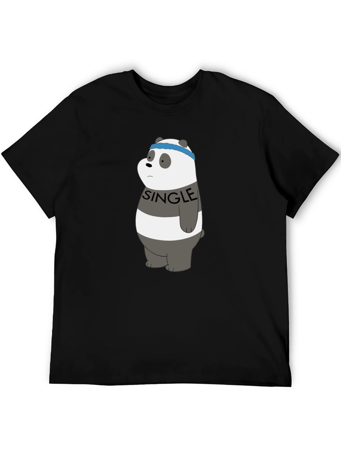 Black Single Panda Bear Graphic Tee - Black view 5