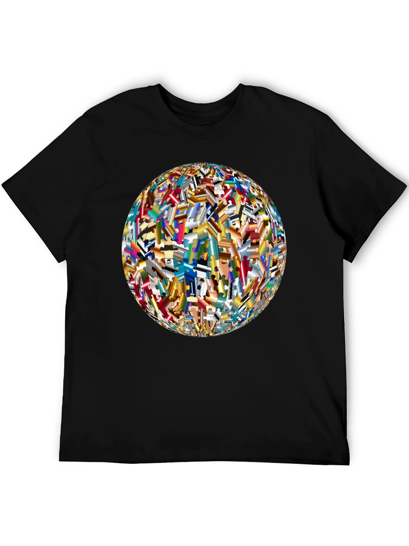 Black Puzzle Piece World Graphic Black T-Shirt view 5