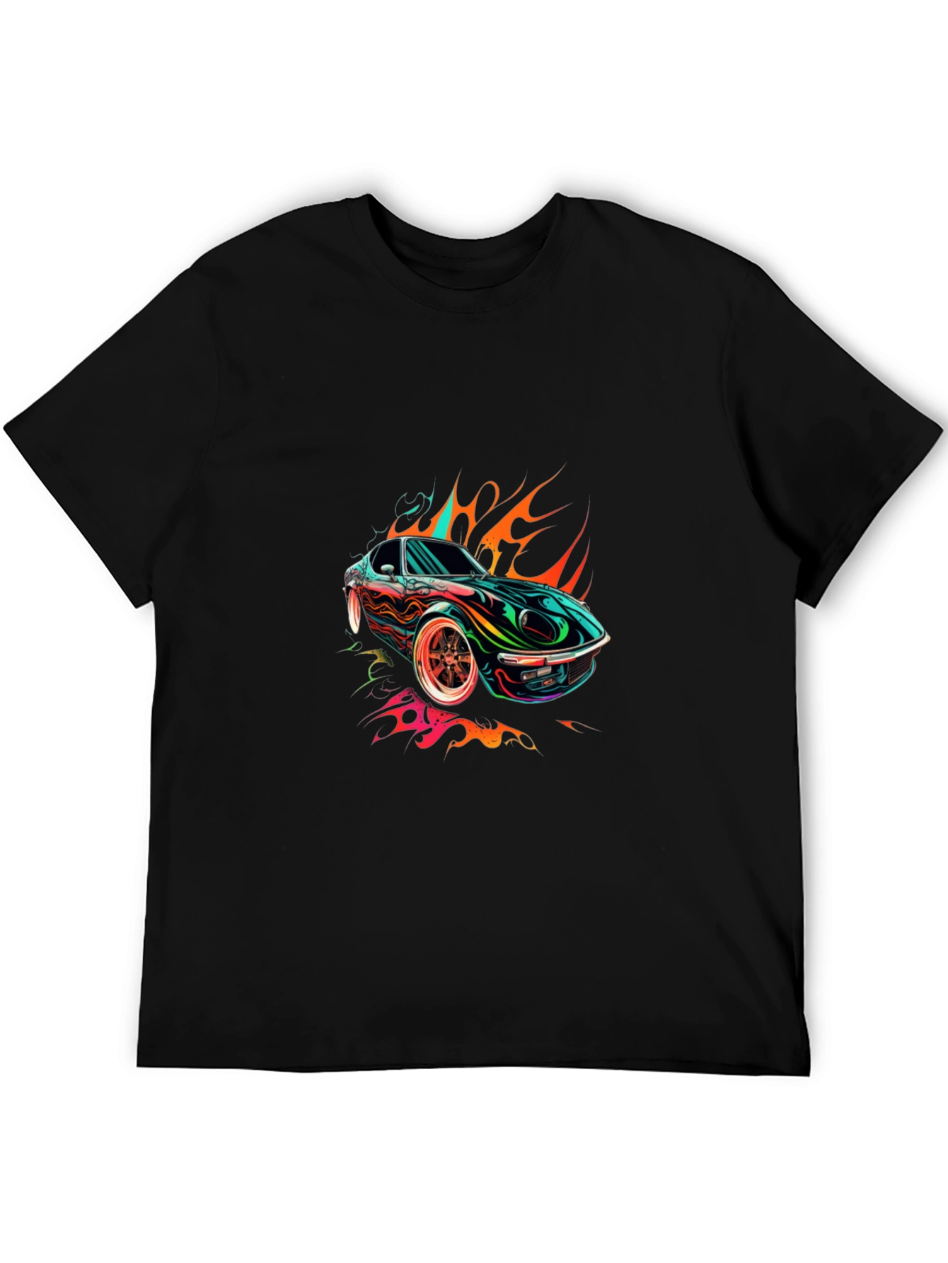 Black Flaming Car Graphic Tee - Stylish Cotton Blend view 5