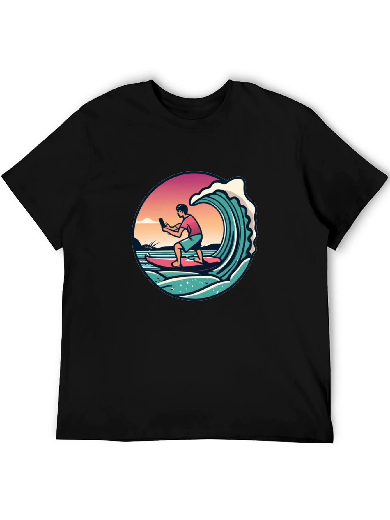 Surfing Selfie Black T-Shirt - 5