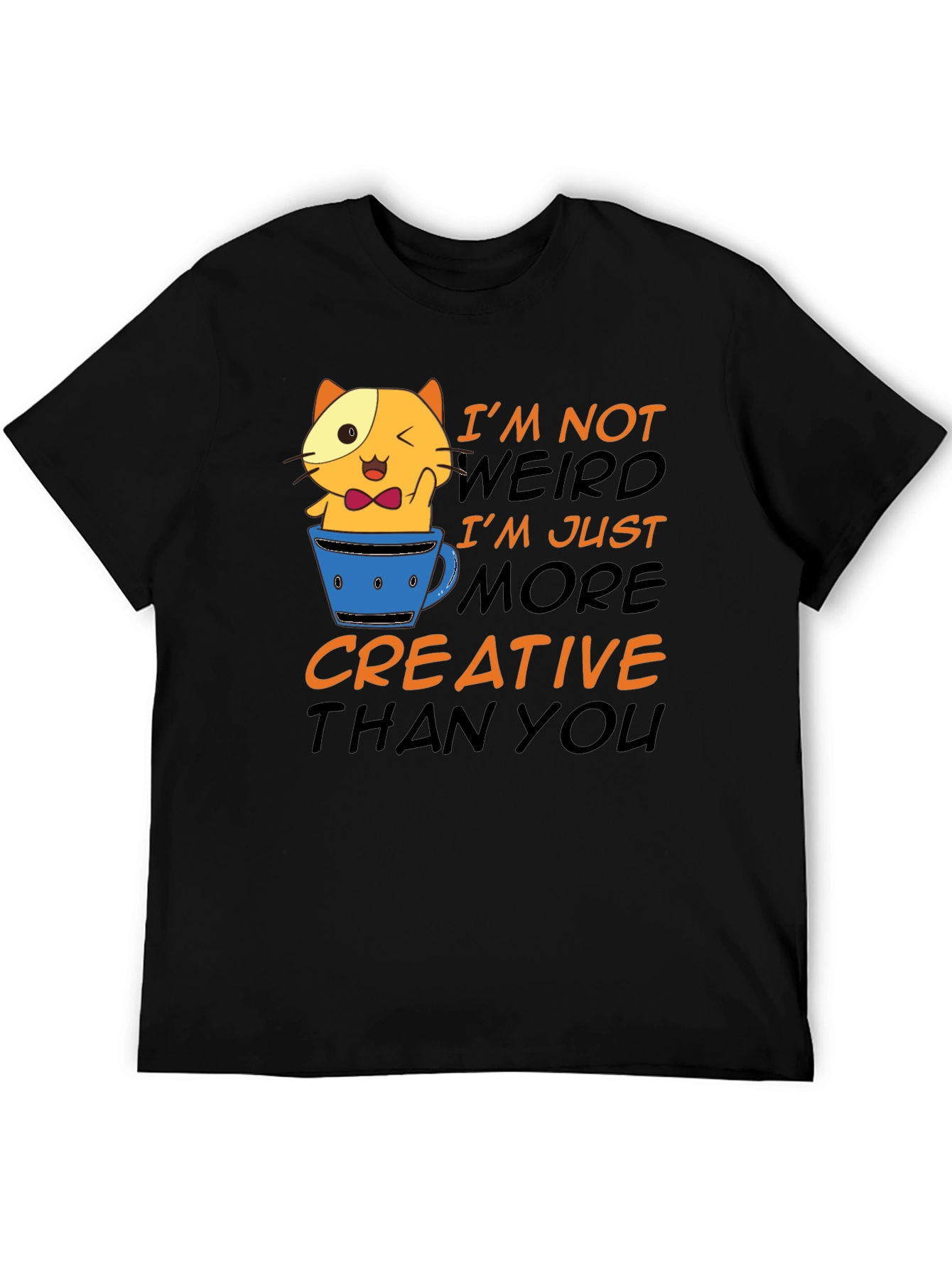 Black Creative Cat T-Shirt - Funny Graphic Tee view 5