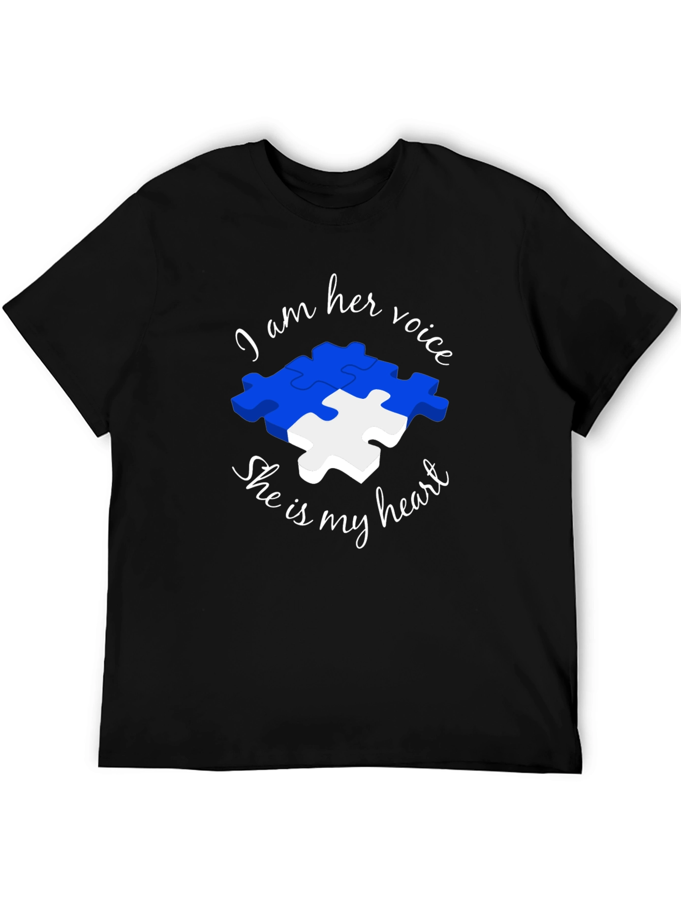 Black Autism Awareness Puzzle Piece T-Shirt - Voice and Heart view 5