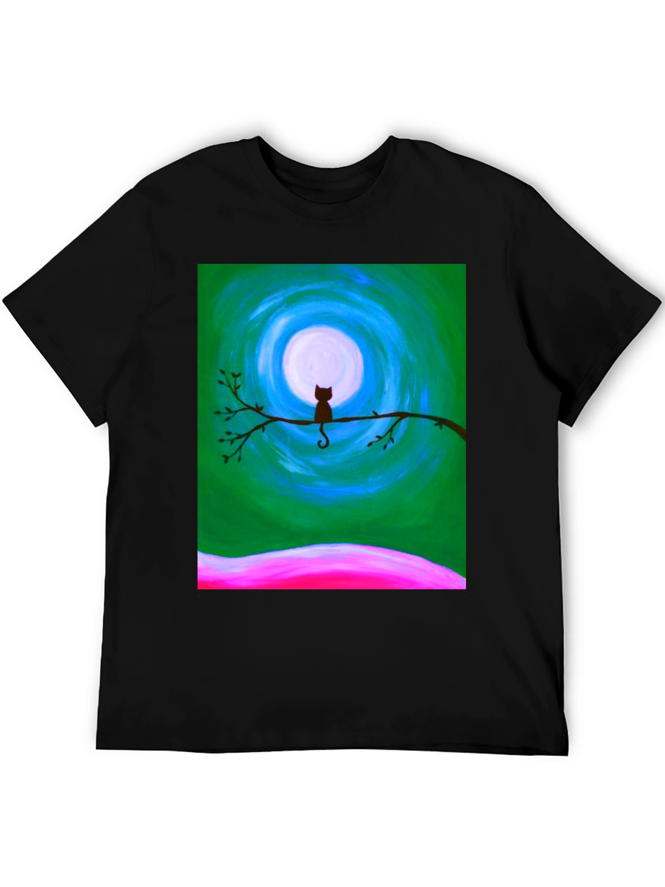 Black Cat on Branch Graphic Tee - Unique Art Design view 5