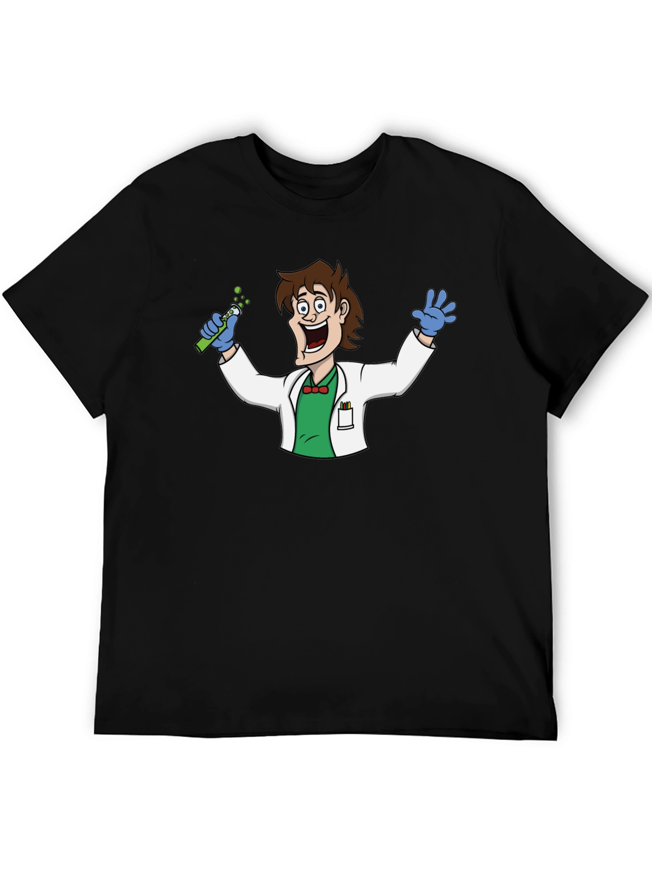 Black Mad Scientist Cartoon Graphic T-Shirt - Black view 5