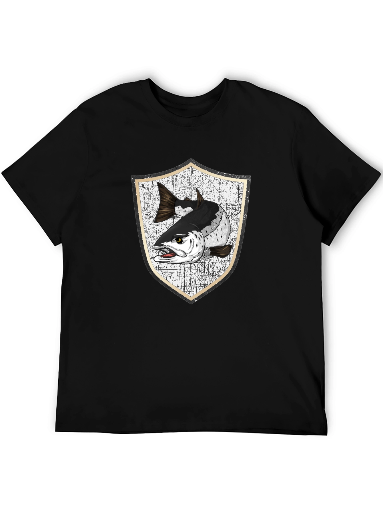 Men's Black T-Shirt with Fish Crest Graphic - 5