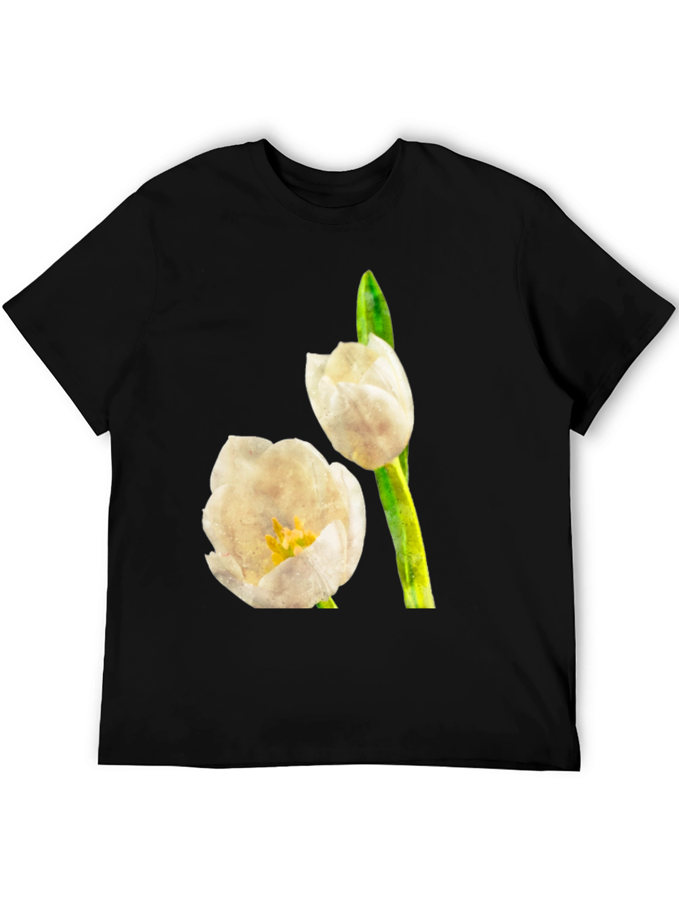 Black Tulip Graphic Tee - Black Cotton T-Shirt view 5