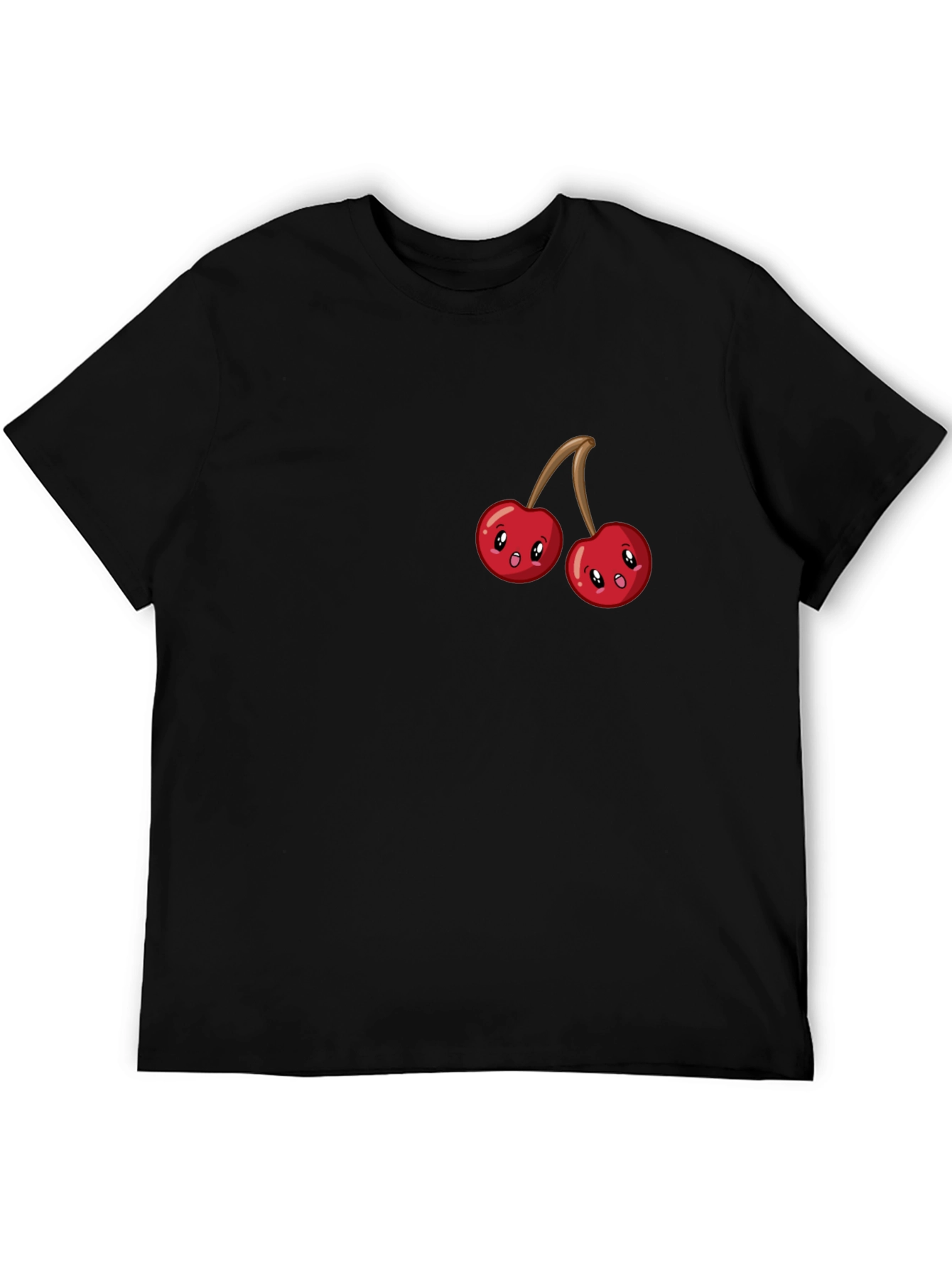 Black Cute Cherry Graphic Tee - Black Cotton T-Shirt view 5