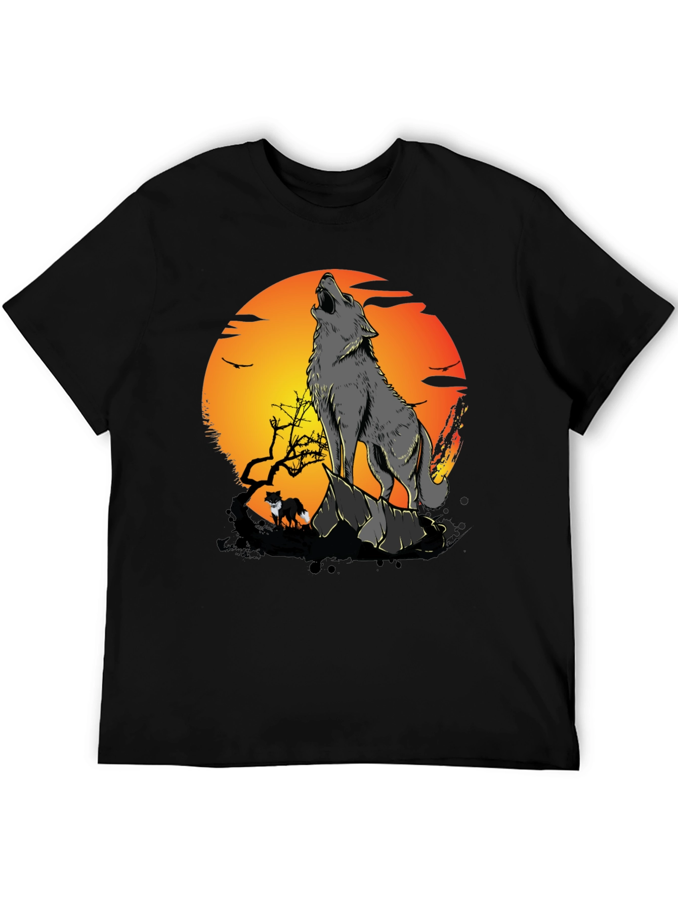 Black Wolf Howling at Moon Graphic Tee view 5