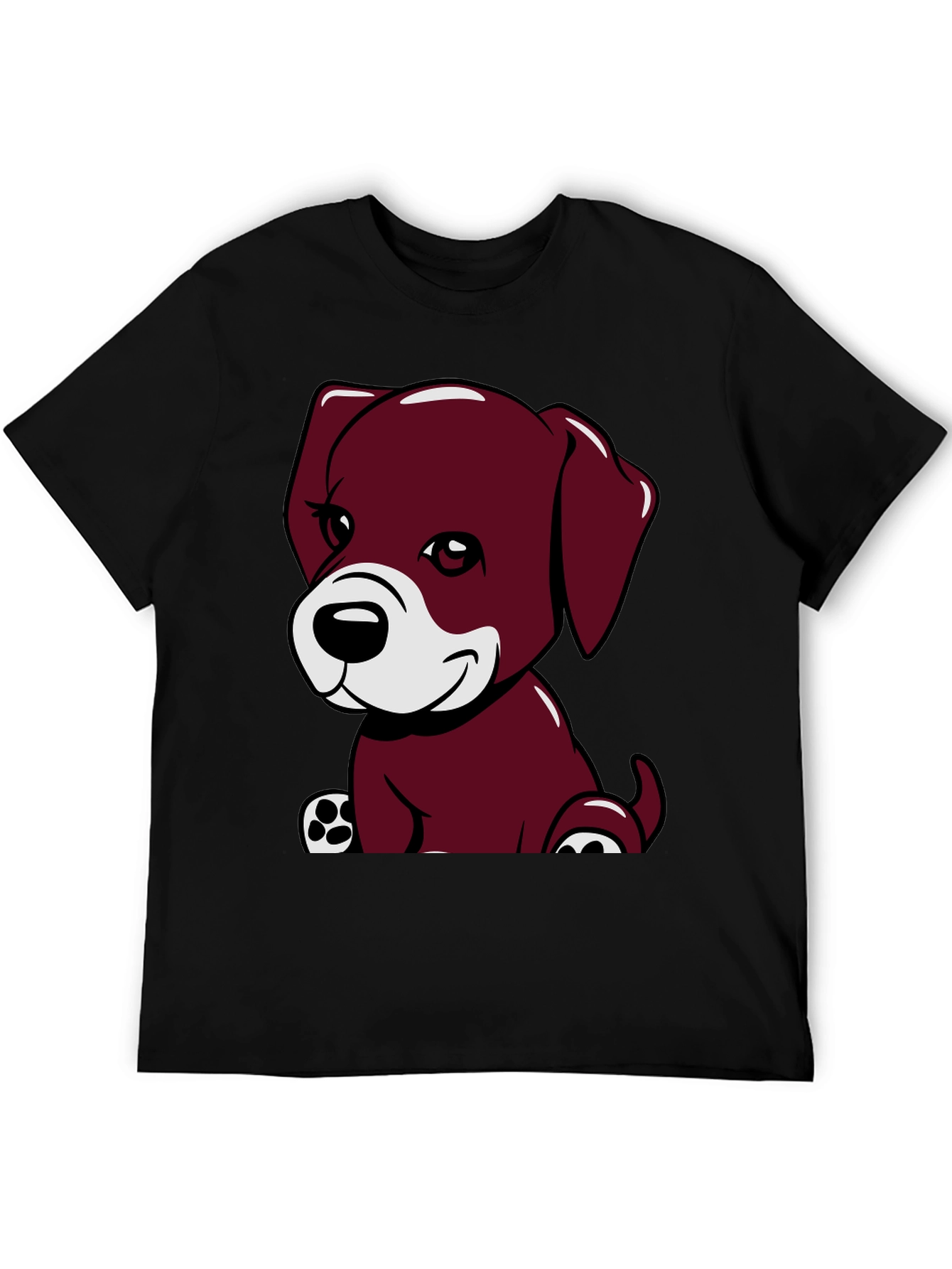 Black Cute Puppy Graphic Tee - Black Cotton Comfort view 5