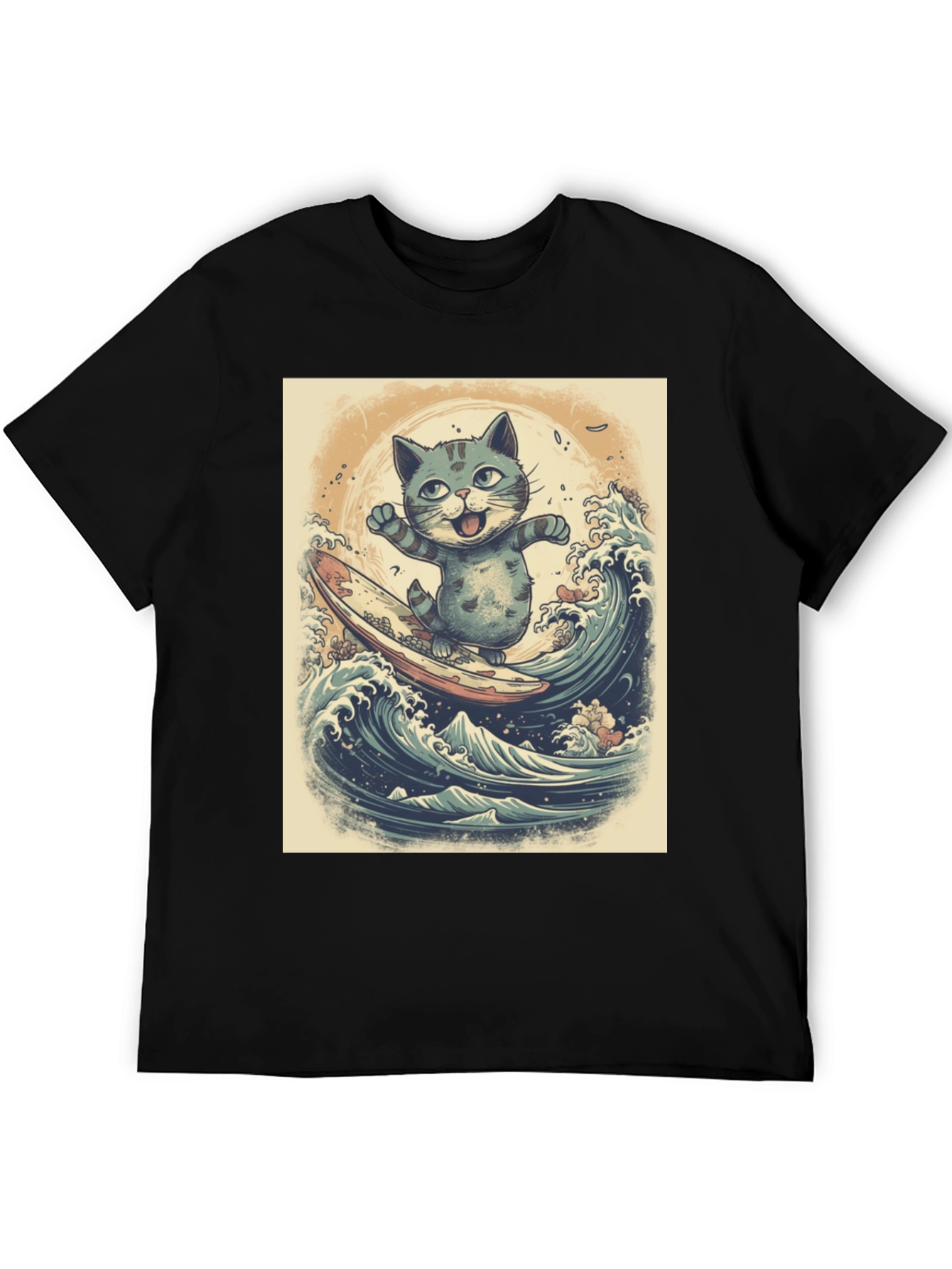 Black Cat Surfing Graphic Tee - Black Cotton Blend view 5