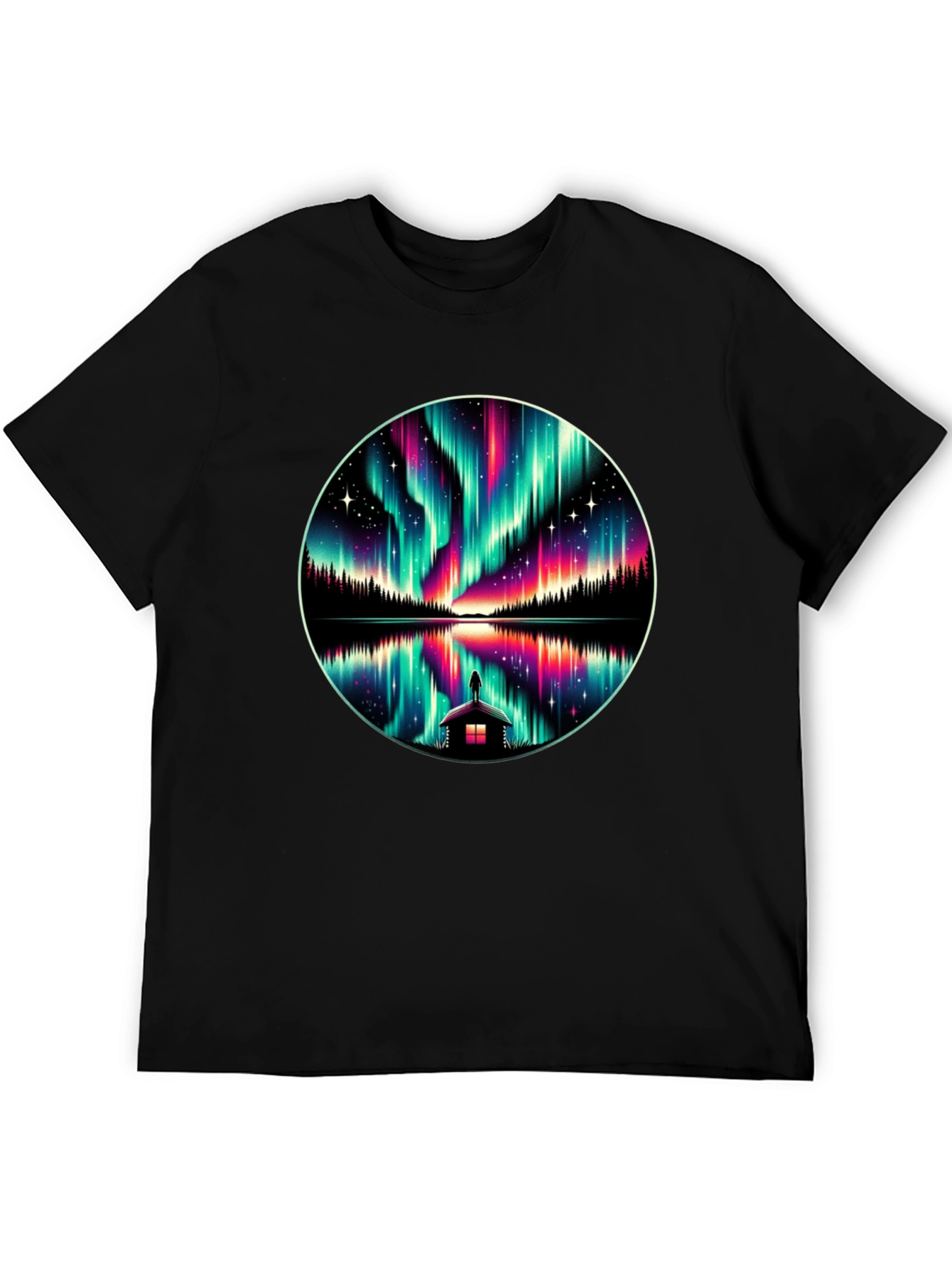 Black Aurora Borealis Reflection T-Shirt view 5