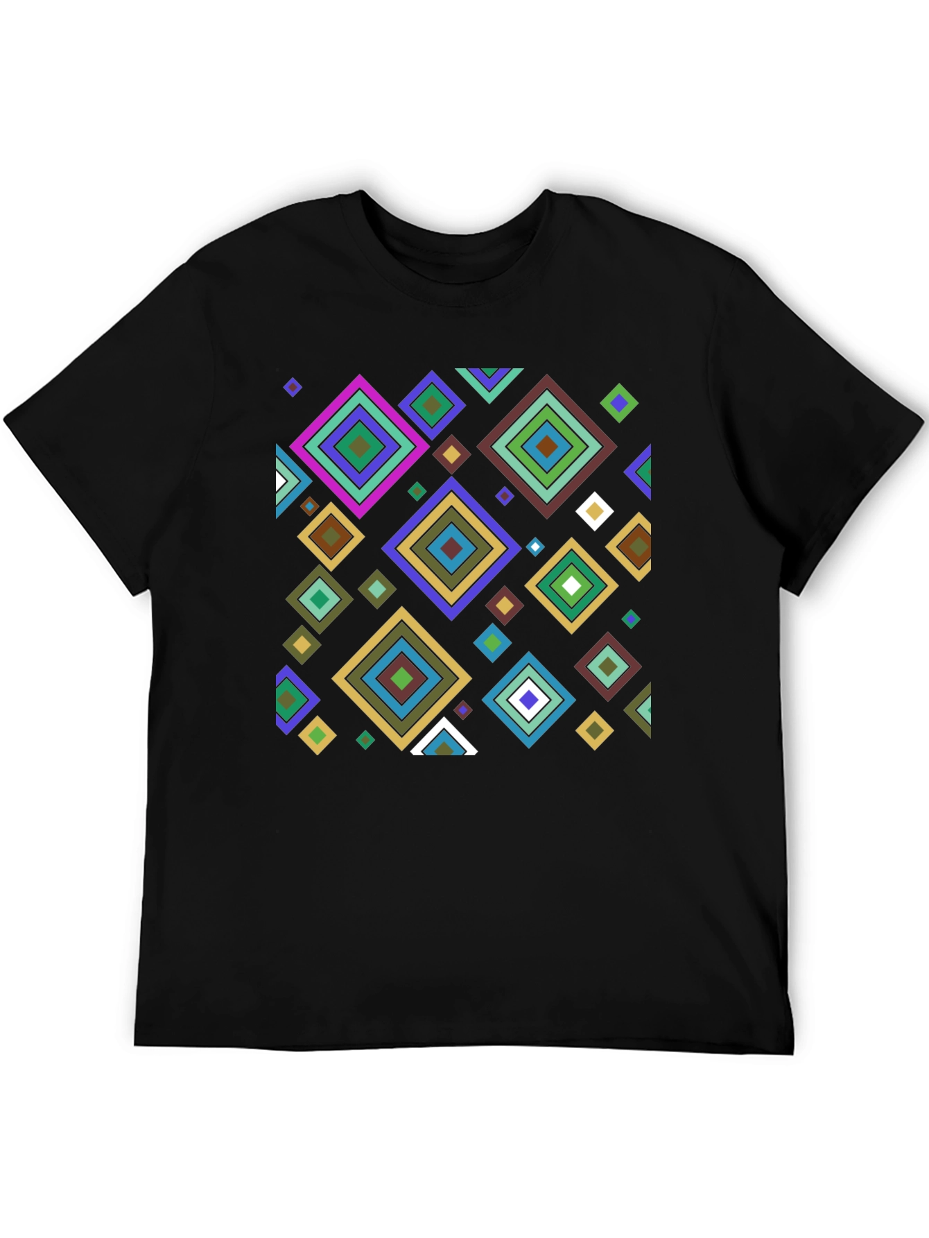 Black Geometric Diamond Pattern Black T-Shirt view 5