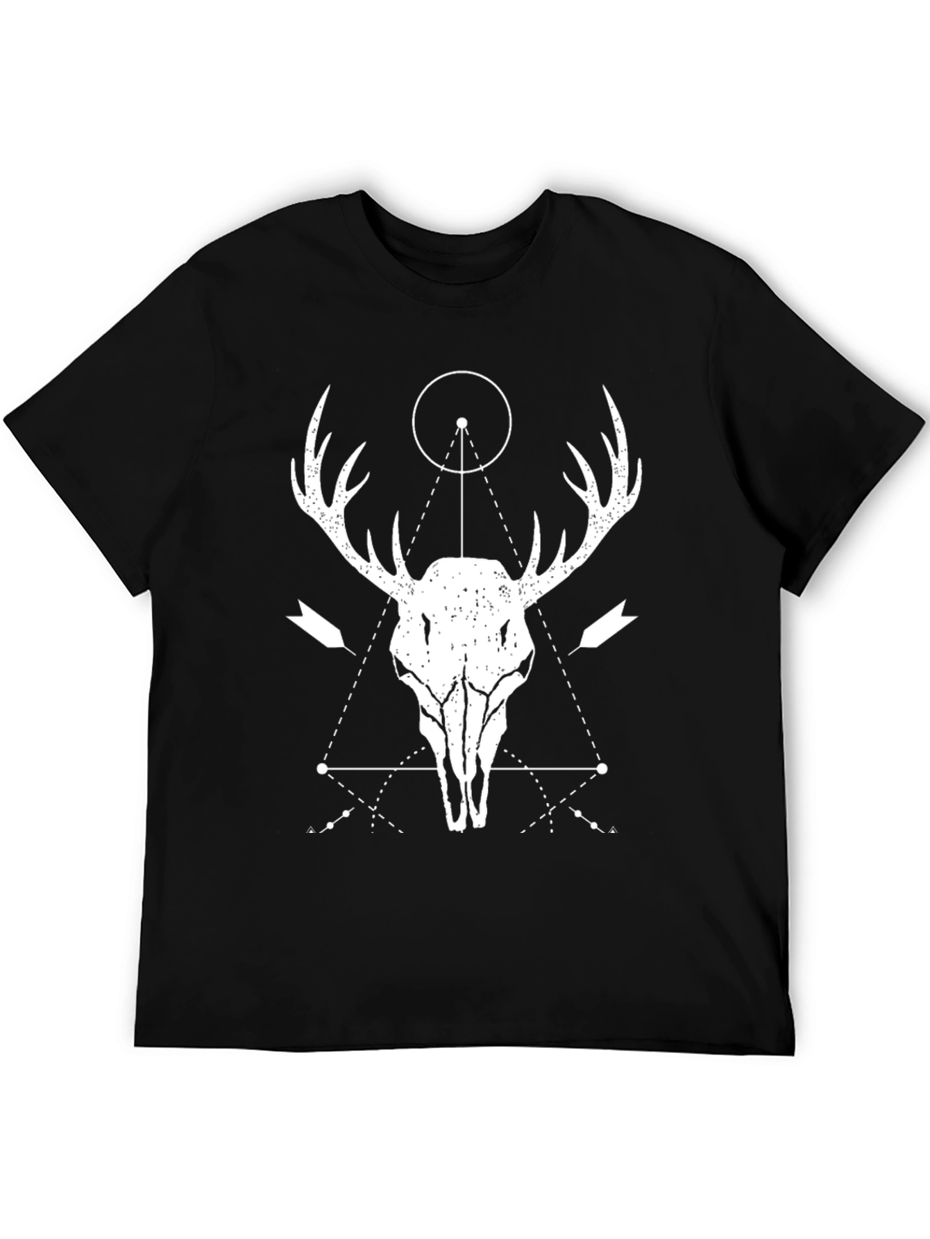 Black Geometric Deer Skull Graphic T-Shirt view 5