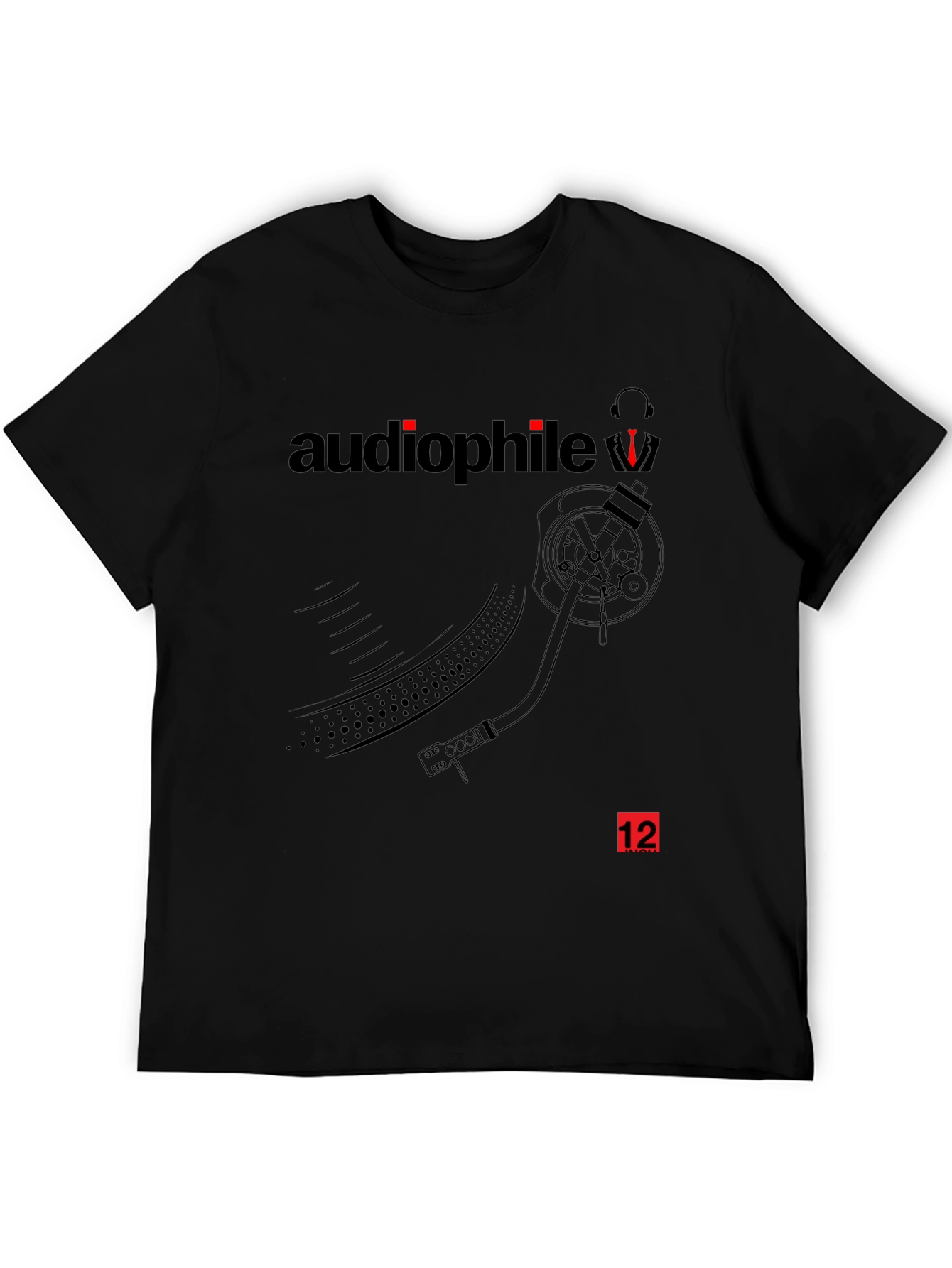 Black Audiophile T-Shirt - Record Player Graphic Tee - Black view 5