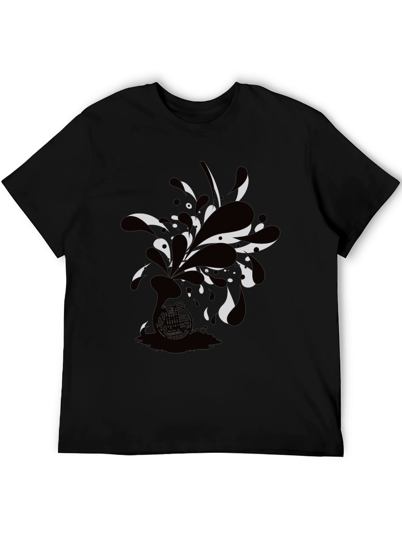 Black Black Tee with Abstract Horn Graphic view 5