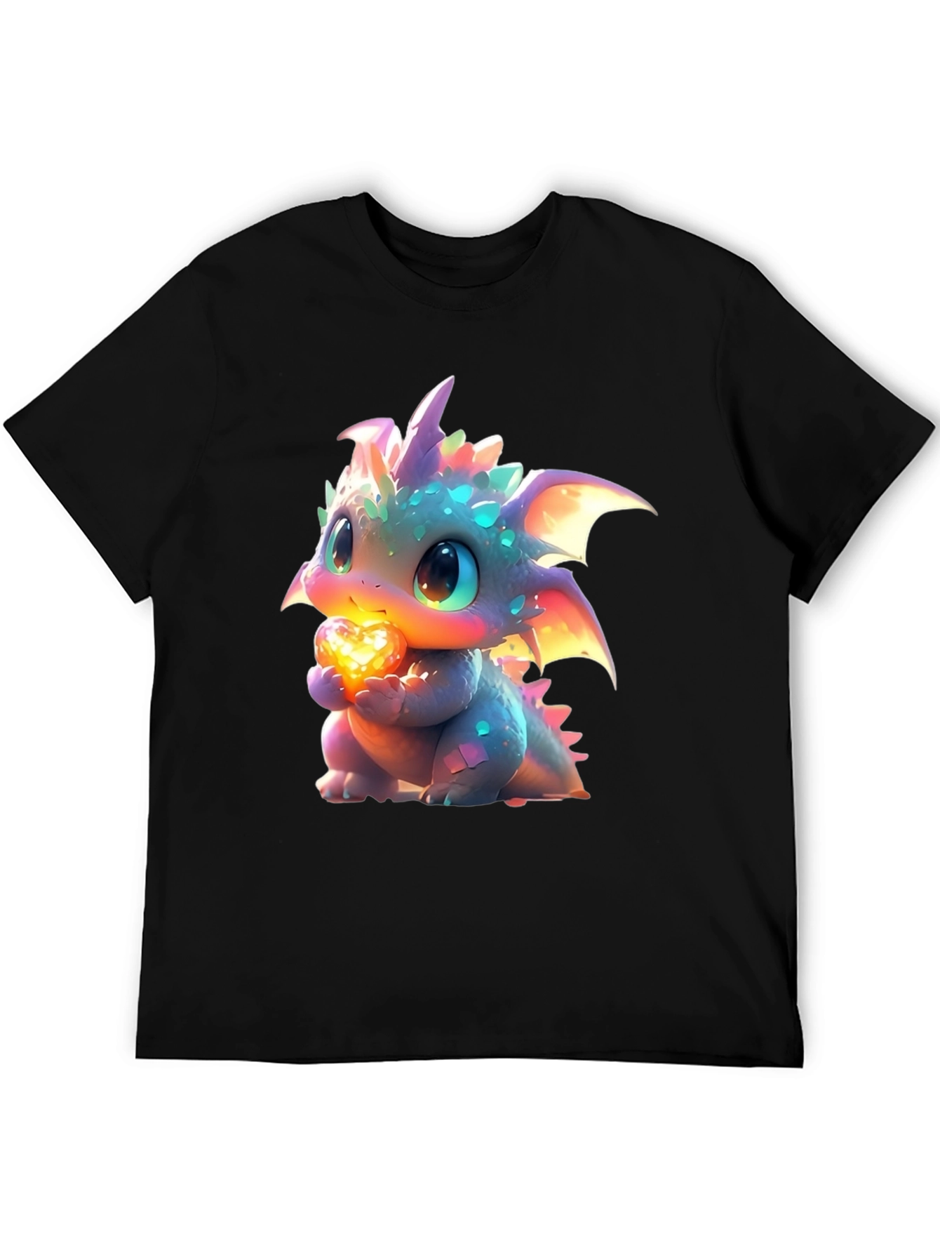 Black Cute Dragon Holding Heart Graphic T-Shirt view 5