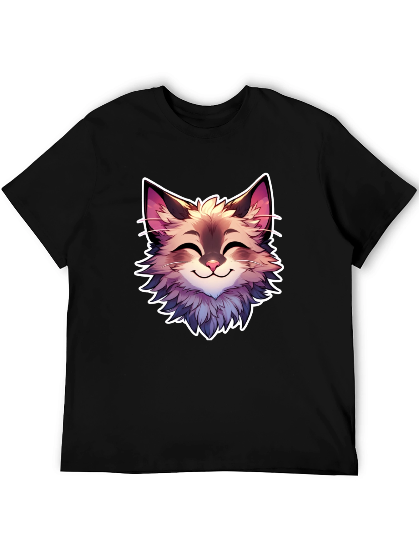 Black Cute Cartoon Cat Graphic Black T-Shirt view 5