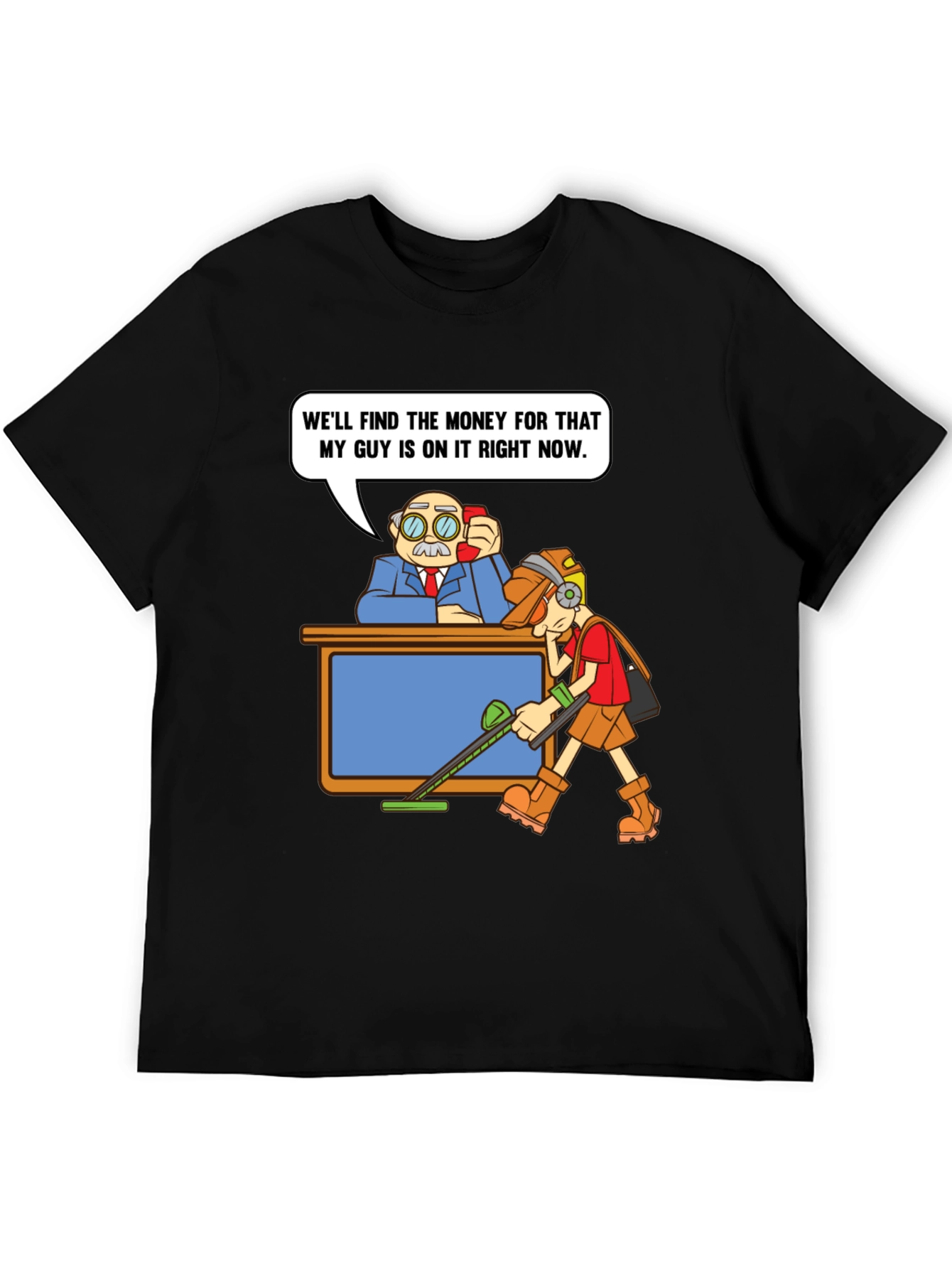 Black Humorous T-Shirt: Money Recovery Cartoon view 5