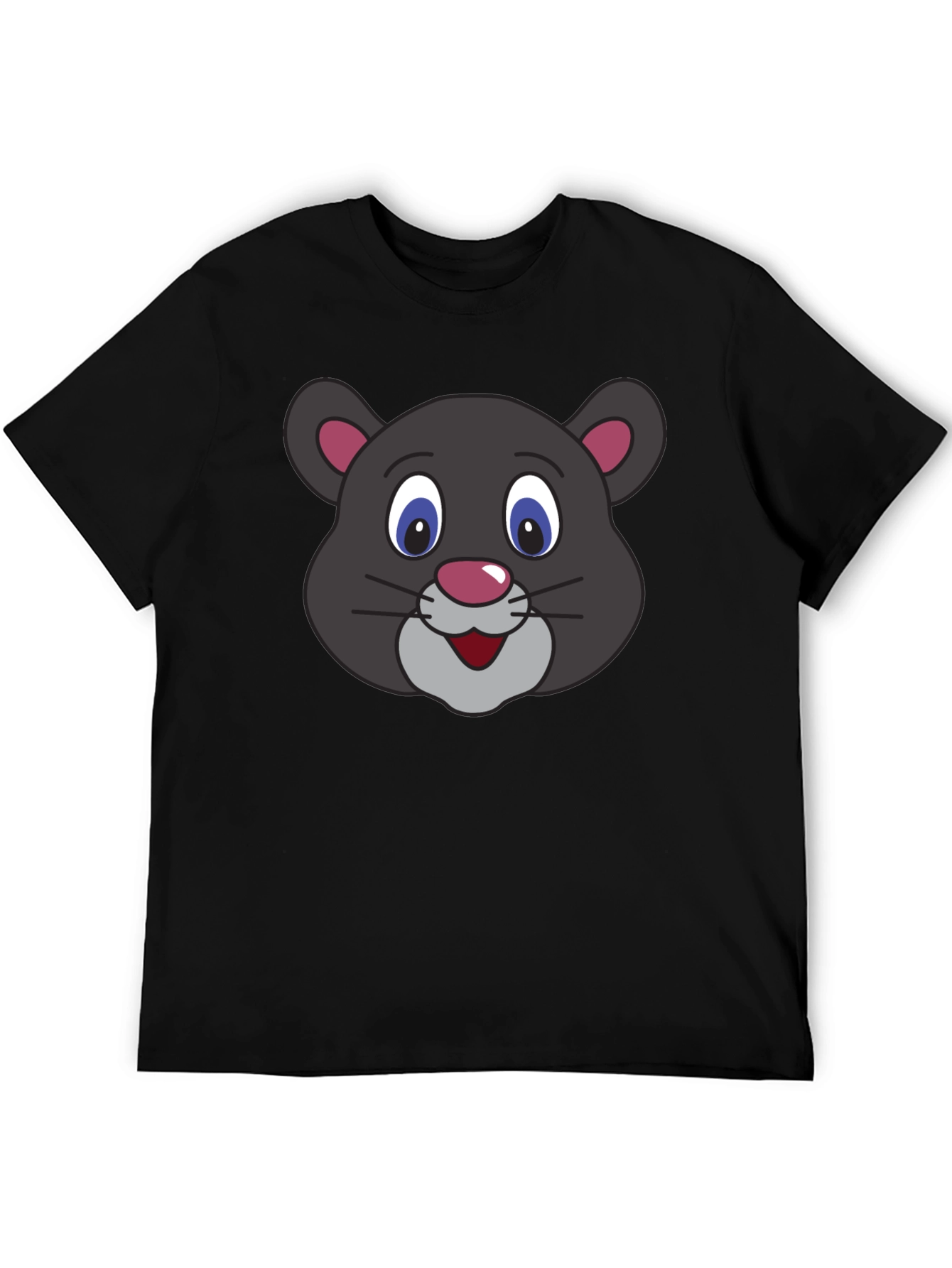 Black Cute Cartoon Panther Face Black T-Shirt view 5