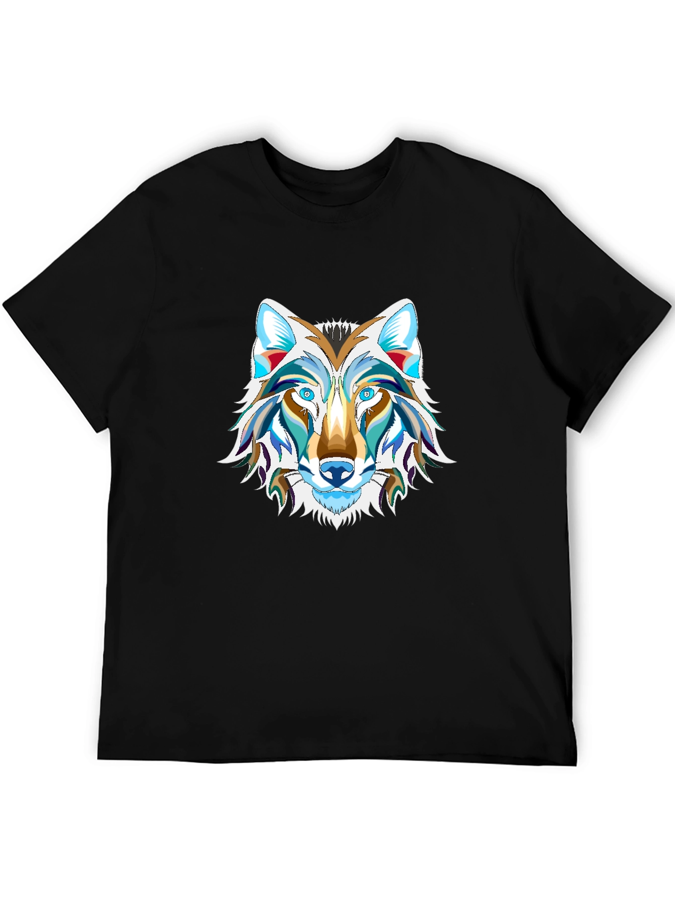 Black Men's Black Graphic Tee - Wolf Design view 5