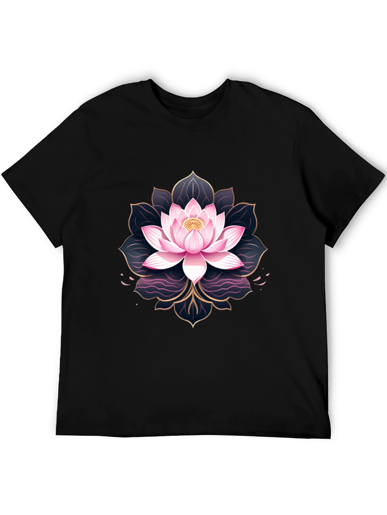 Black Lotus Flower Graphic Print Men's Black T-Shirt view 5