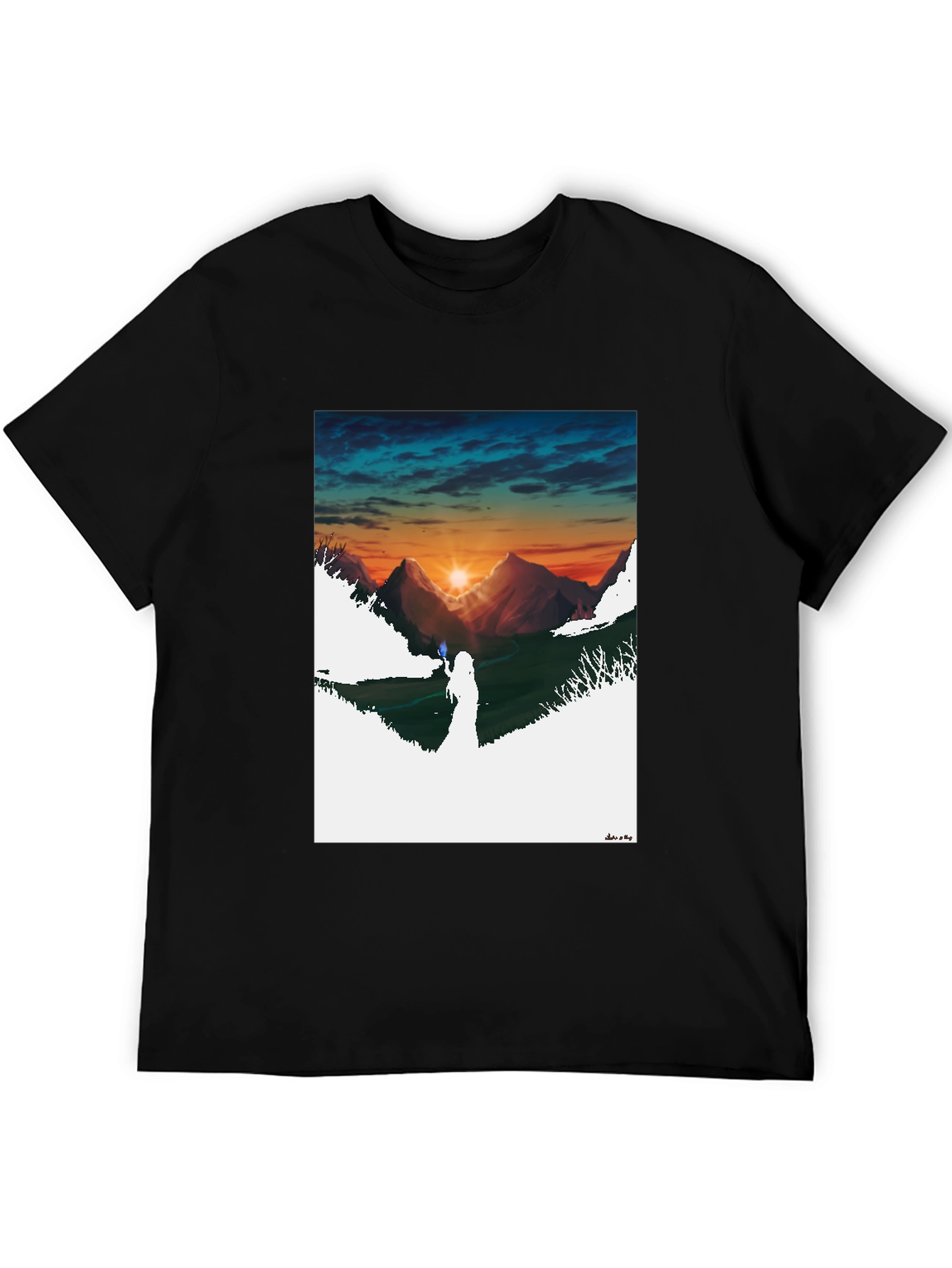 Black Sunset Mountain Graphic Tee - Stylish Black T-Shirt view 5