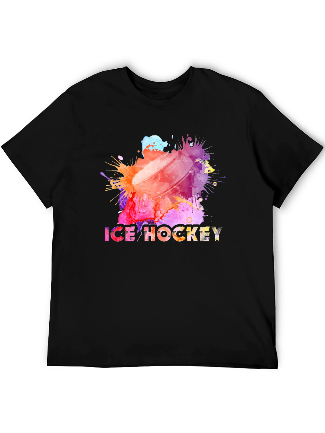 Black Watercolor Ice Hockey Graphic T-Shirt view 5