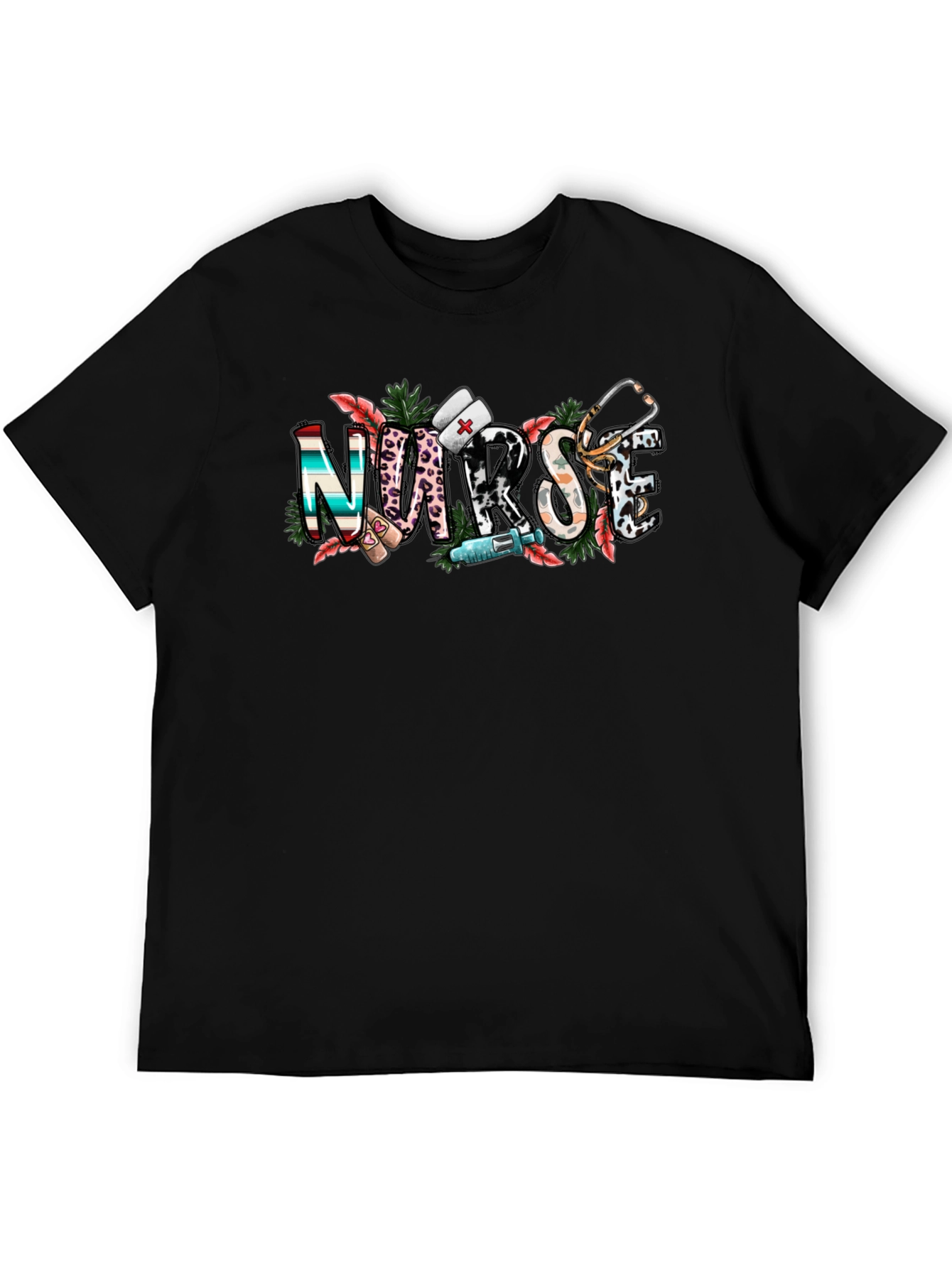 Black Nurse Patterned Graphic T-Shirt view 5