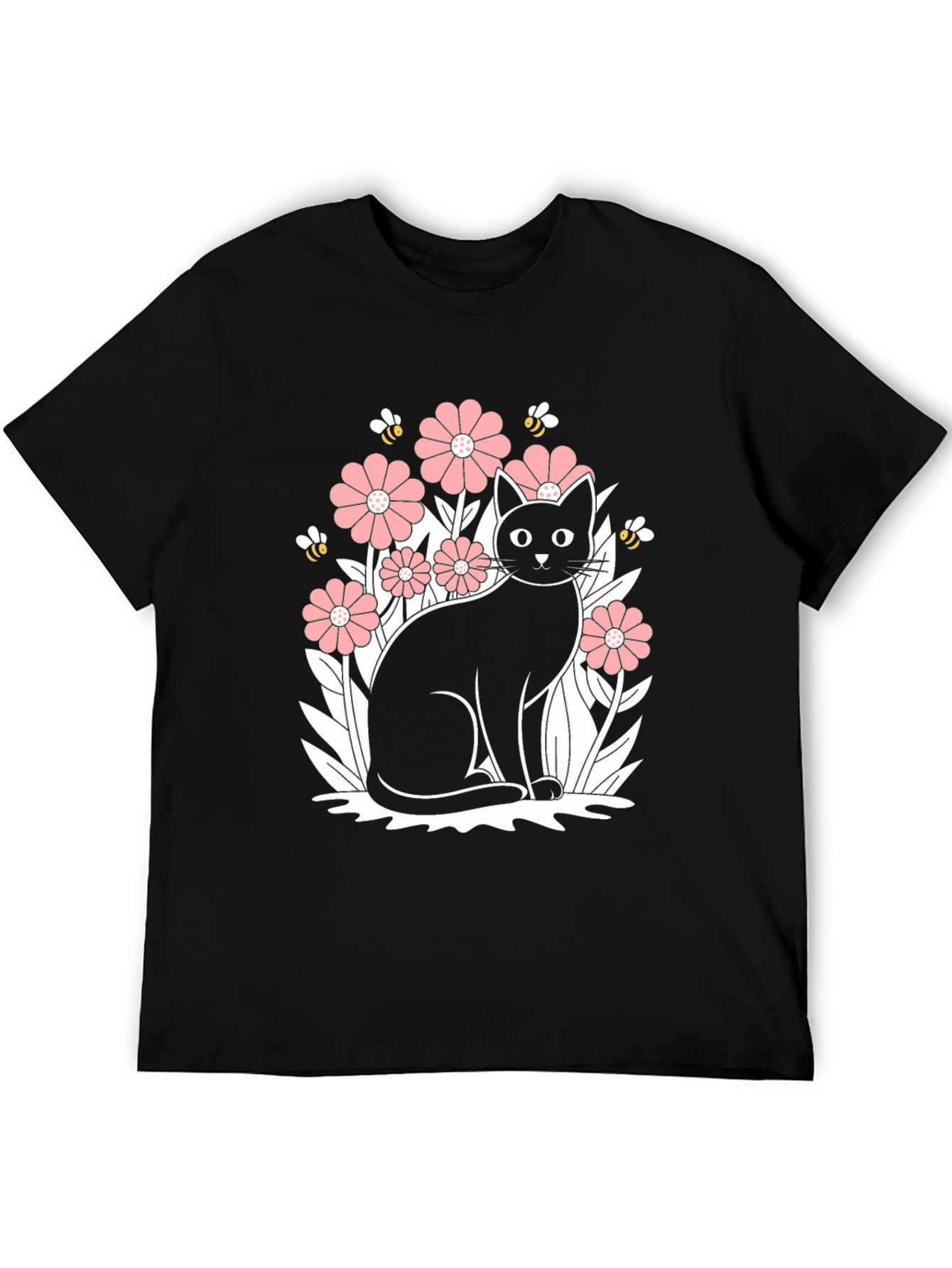 Black Black Cat Floral Graphic T-Shirt view 5
