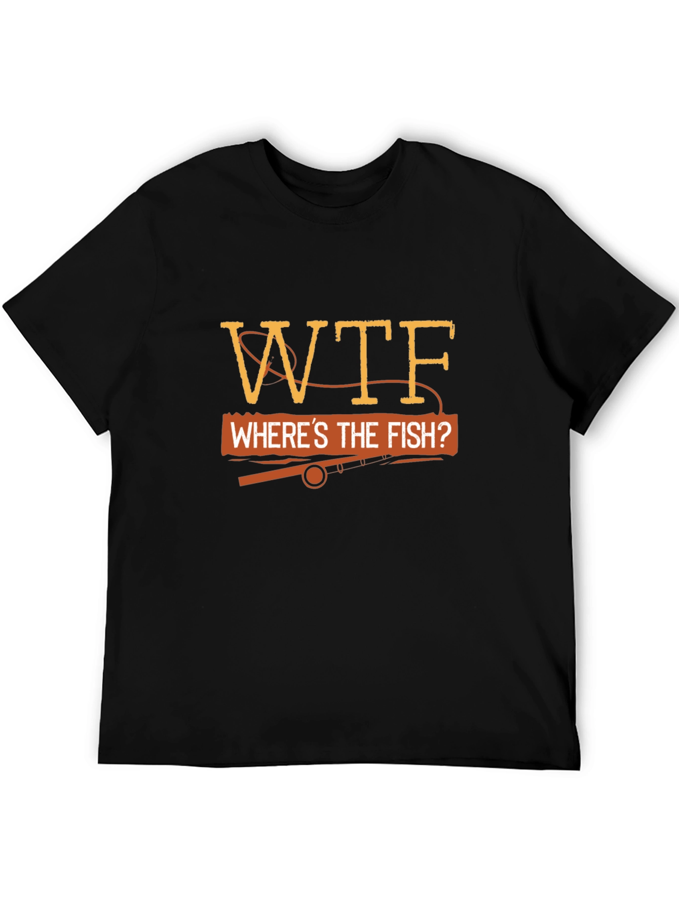 Black WTF Where's The Fish? Fishing T-Shirt view 5