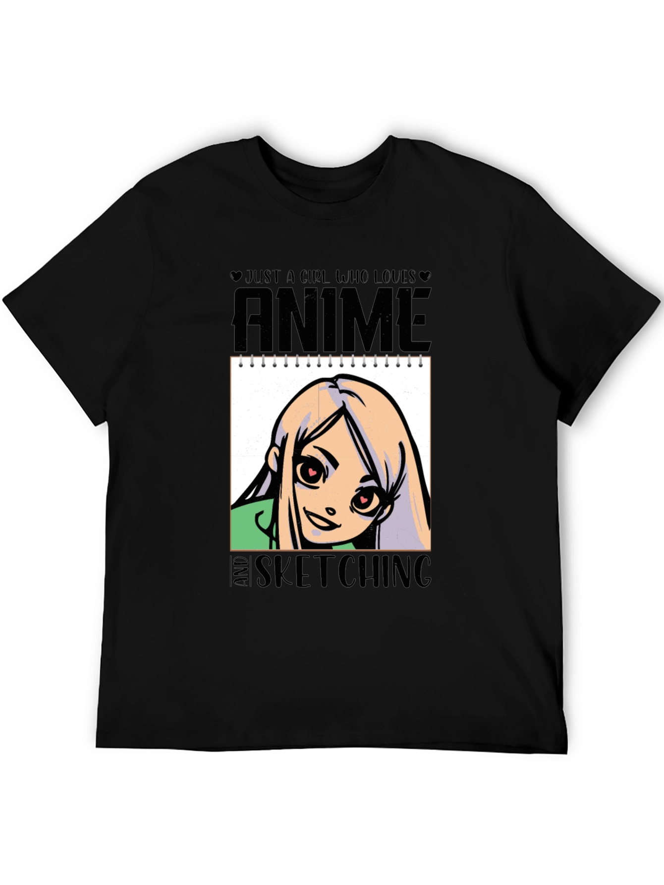 Black Anime and Sketching Girl's T-Shirt view 5
