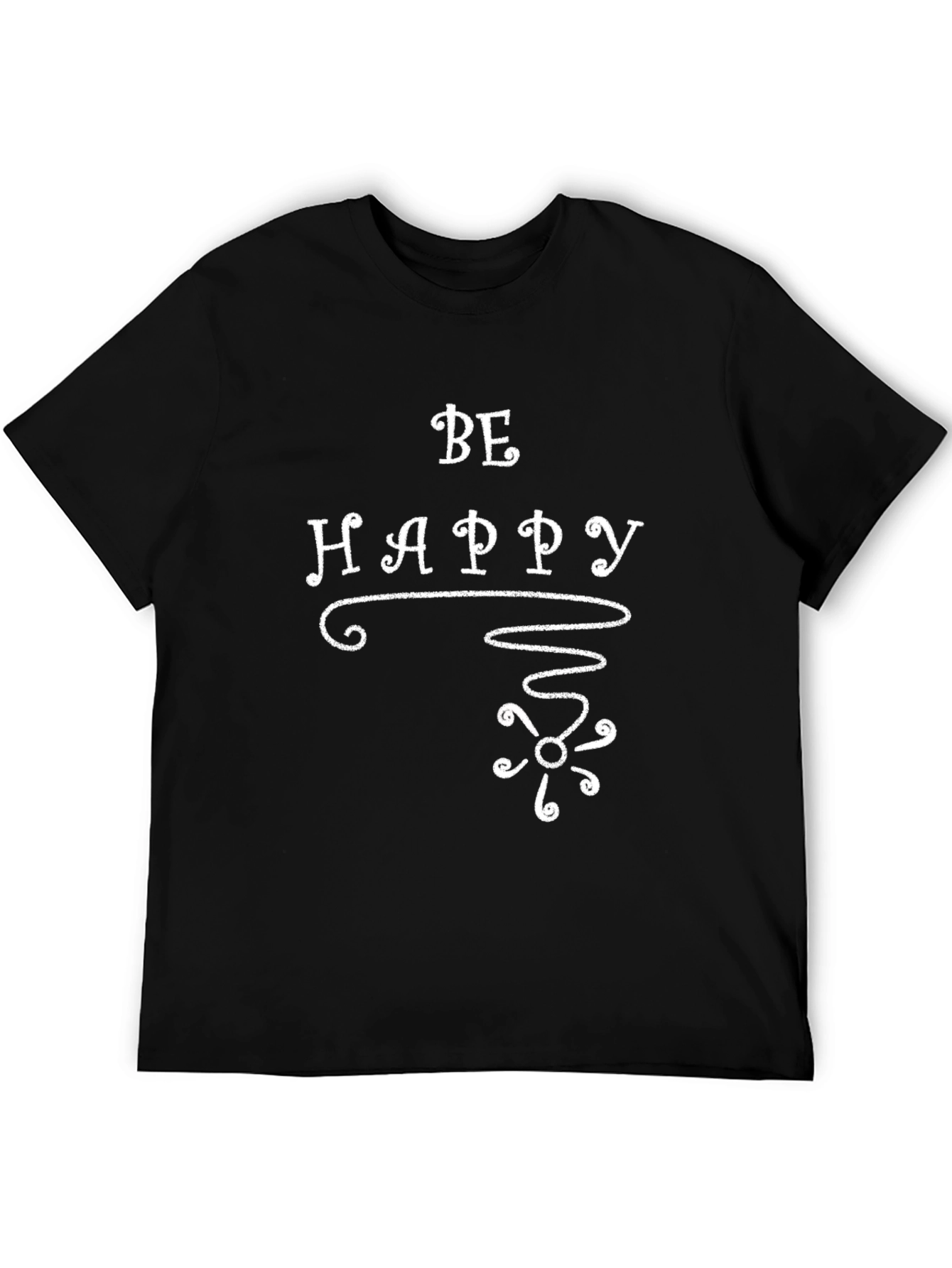 Black Be Happy Graphic T-Shirt, Black Crew Neck Tee view 5