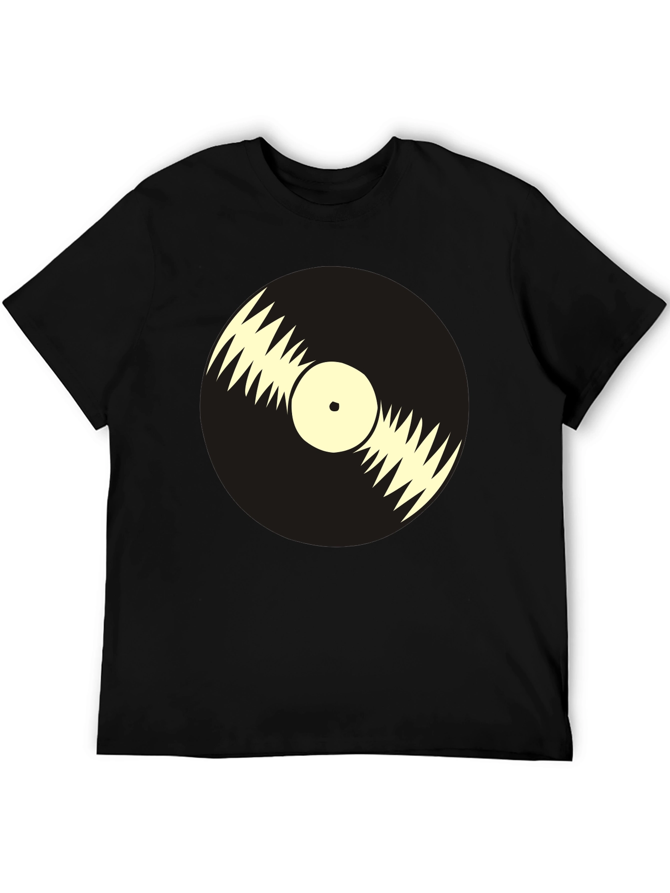 Black Retro Vinyl Record Graphic Tee - Black Cotton T-Shirt view 5
