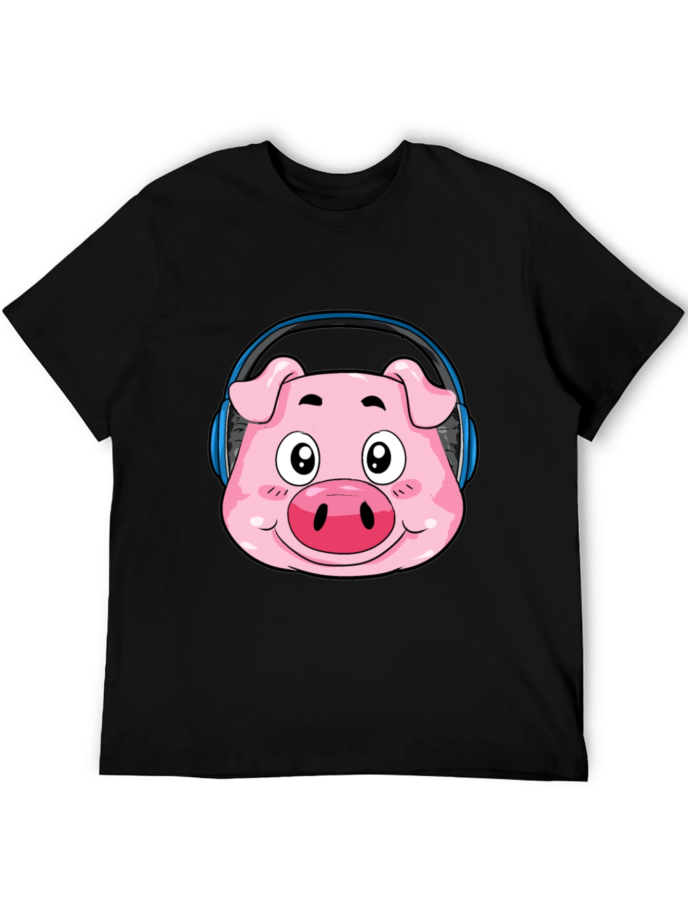 Black Pig Headphone T-Shirt - Funny Cartoon Animal Tee view 5