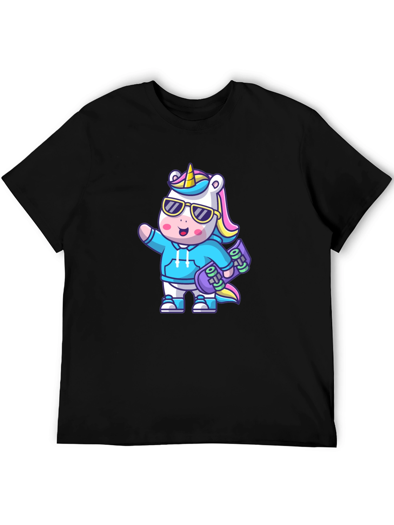 Black Cool Unicorn Skateboard T-Shirt view 5