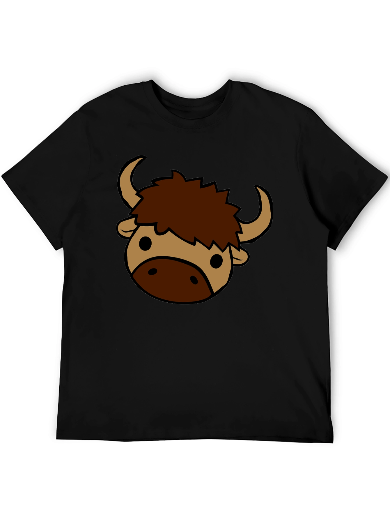 Black Cartoon Yak Graphic Tee - Black Cotton T-Shirt view 5