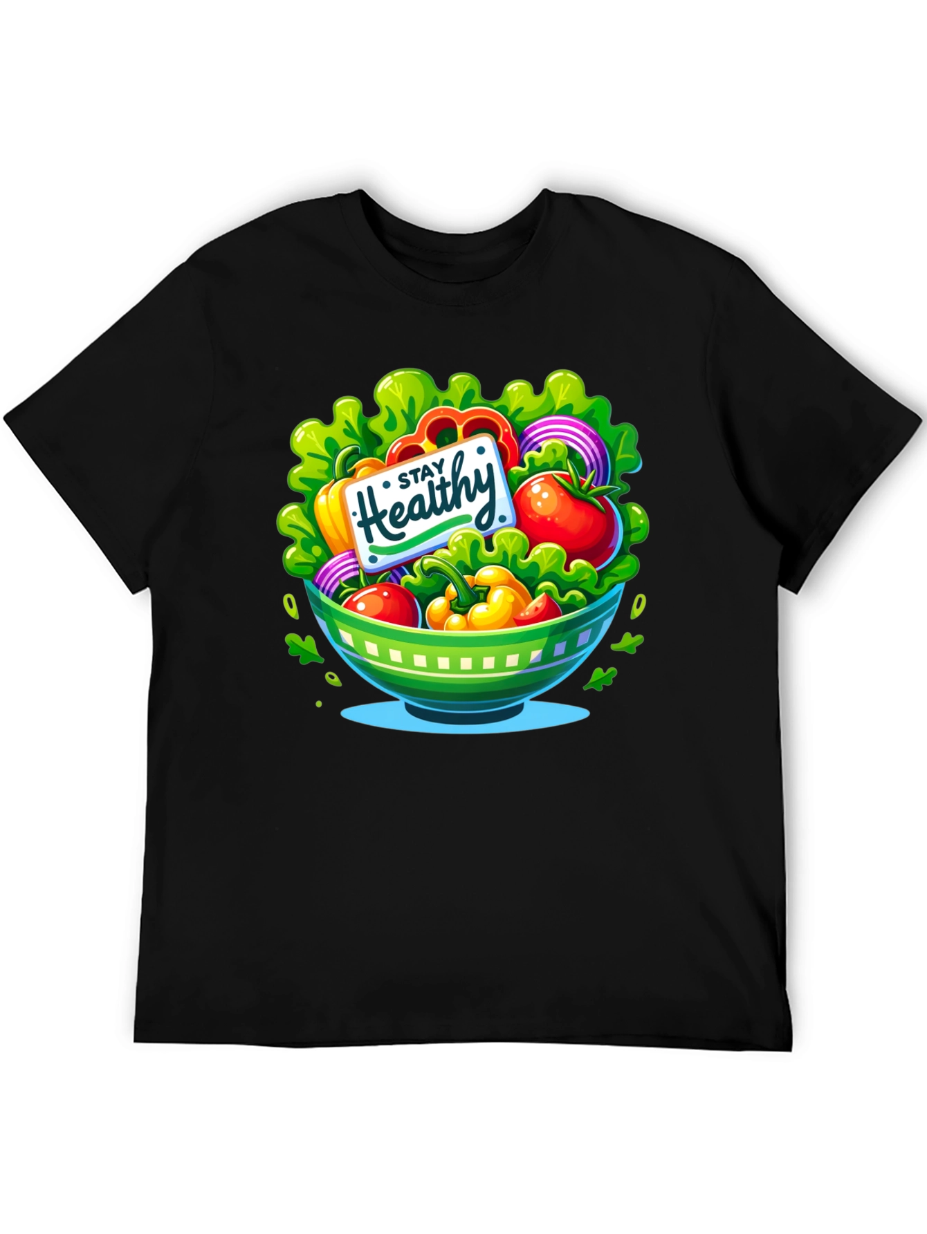 Black Stay Healthy Salad Bowl Graphic Tee view 5