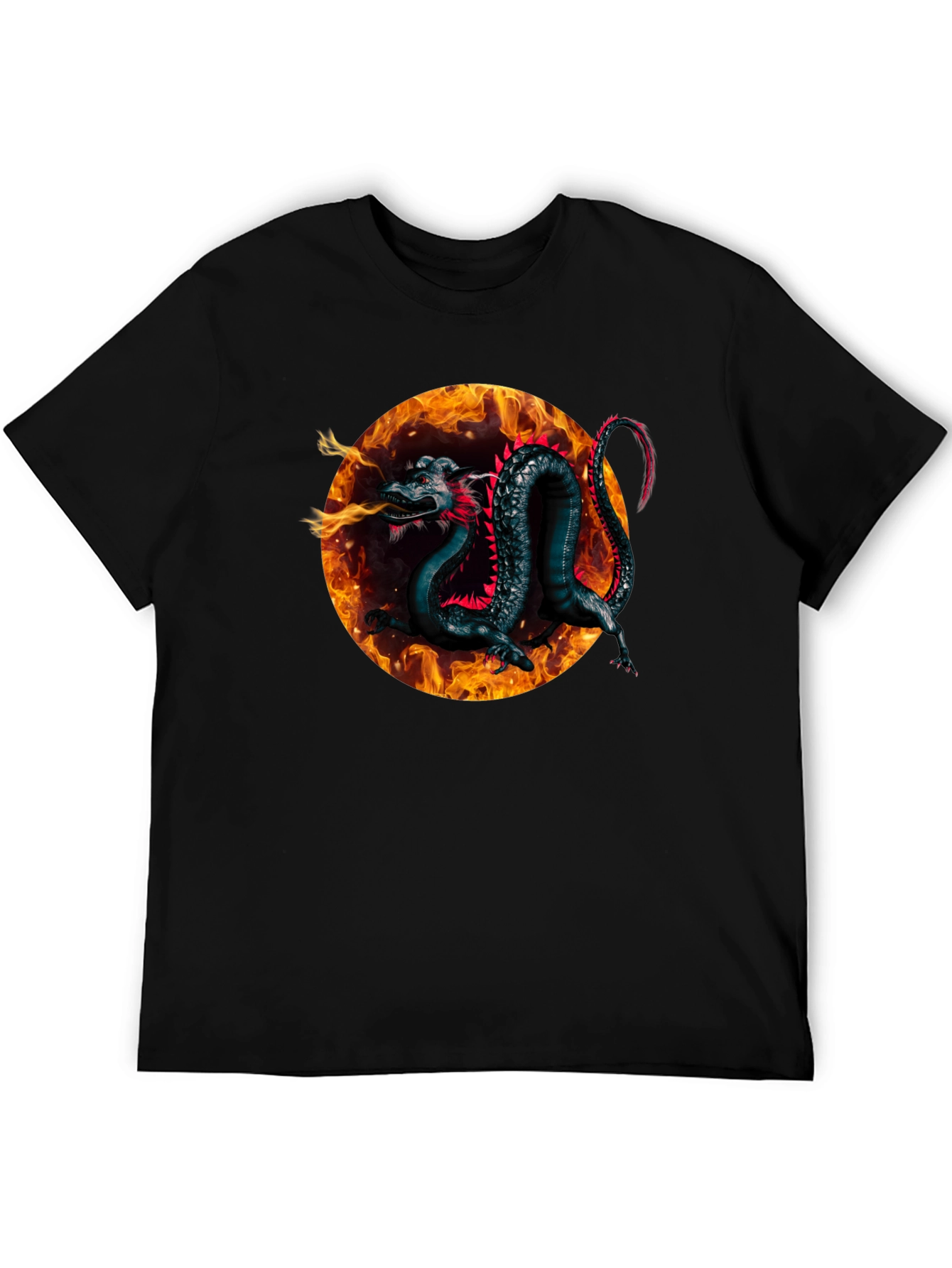 Black Fiery Dragon Graphic Black T-Shirt view 5