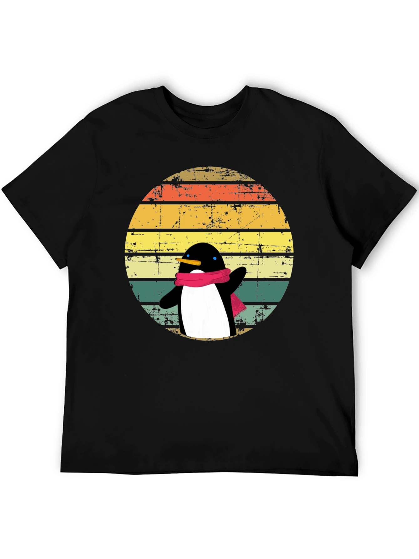 Black Penguin Dab T-Shirt: Retro Sunset Design view 5