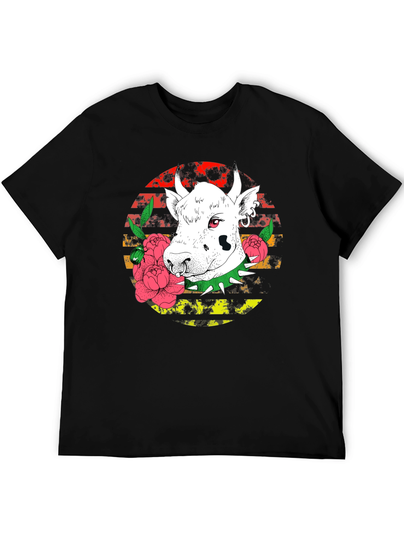 Black Edgy Cow Graphic Tee - Punk Rock Style view 5