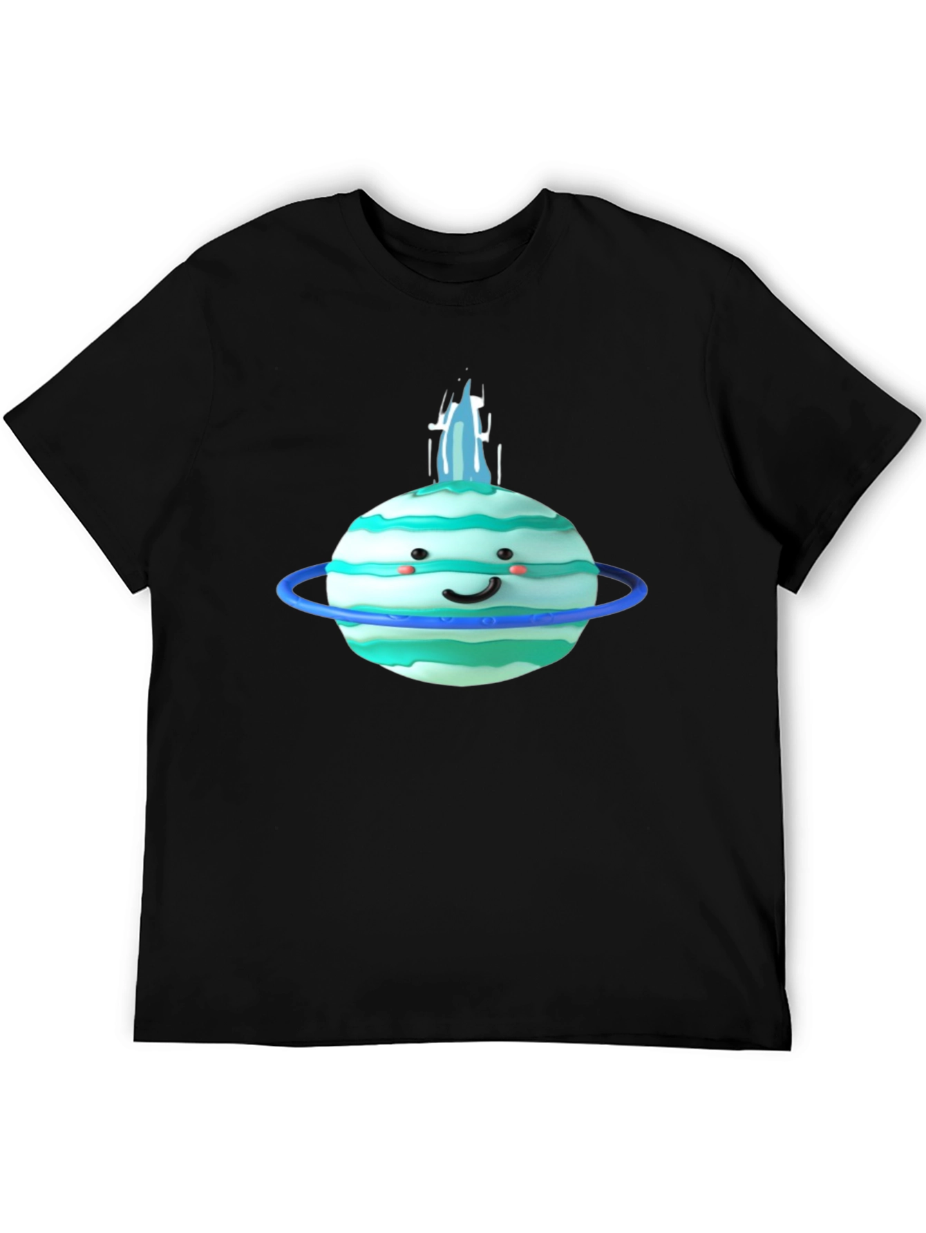 Black Cute Planet Graphic Tee - Black Cotton T-Shirt view 5
