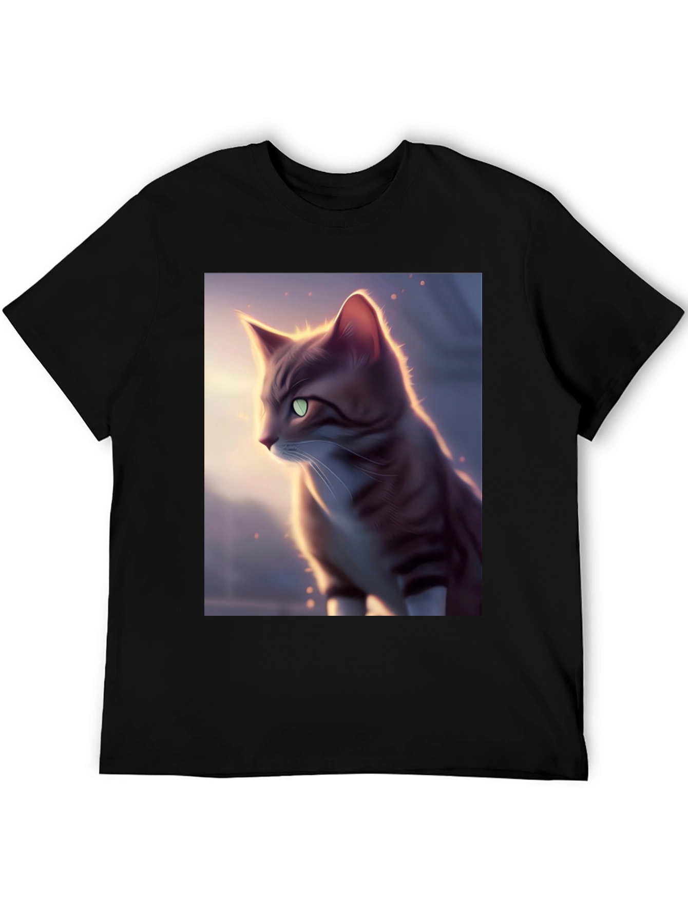 Black Artistic Cat Graphic Black T-Shirt view 5