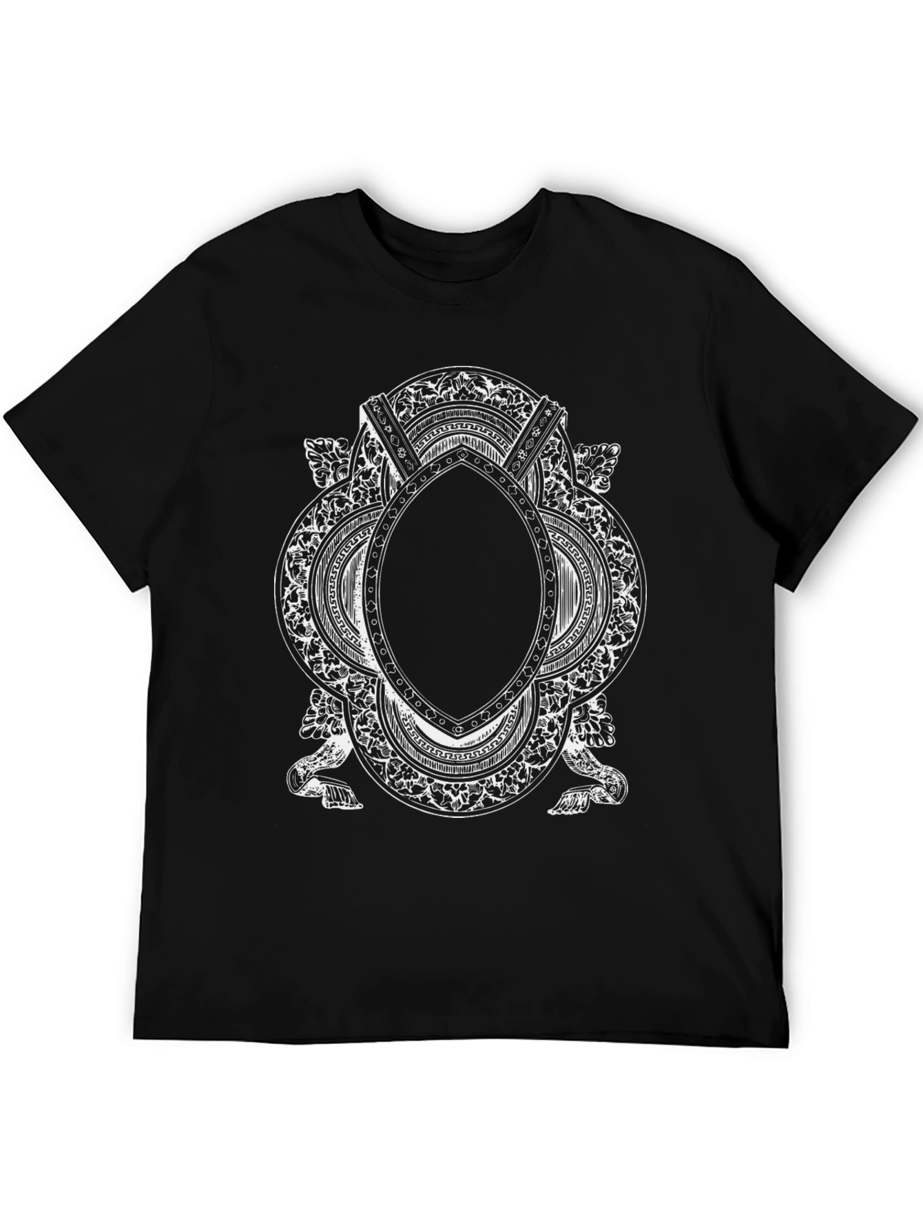 Black Ornate Frame Graphic Tee - Vintage Style Black T-Shirt view 5