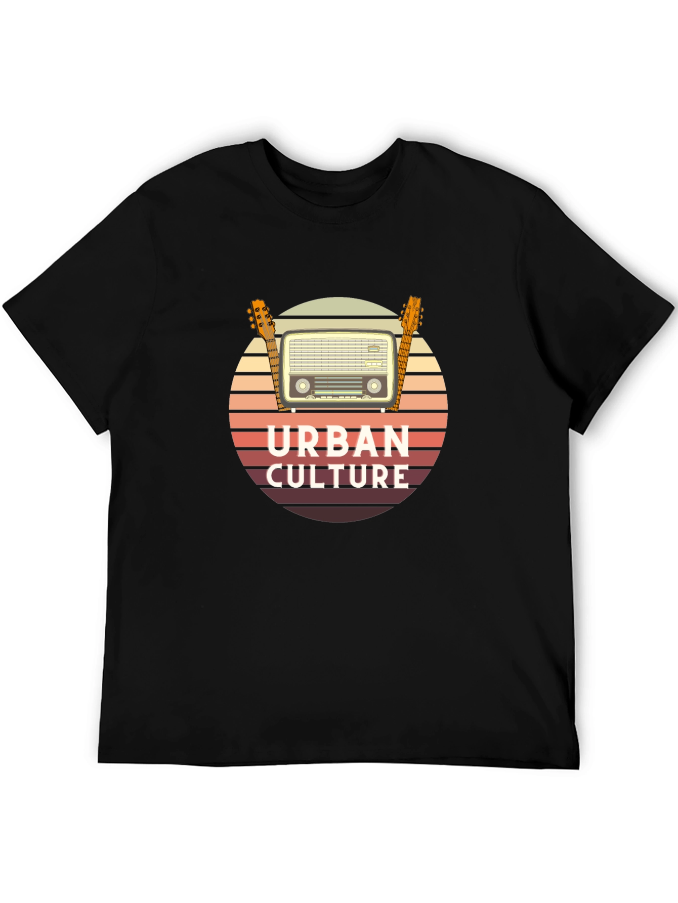 Black Urban Culture Retro Radio & Guitar T-Shirt view 5