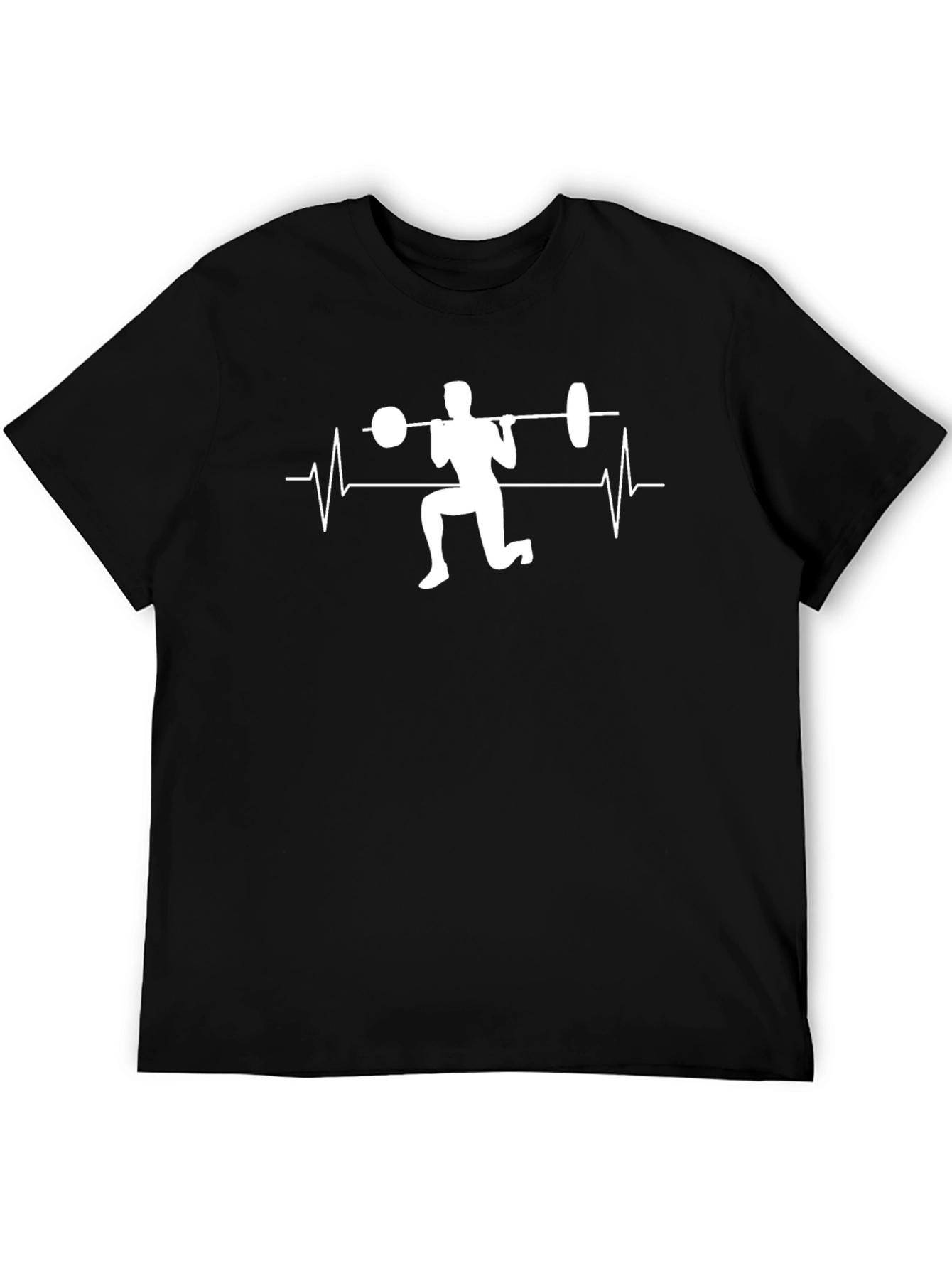 Black Fitness Heartbeat Barbell T-Shirt - Workout Motivation Tee view 5