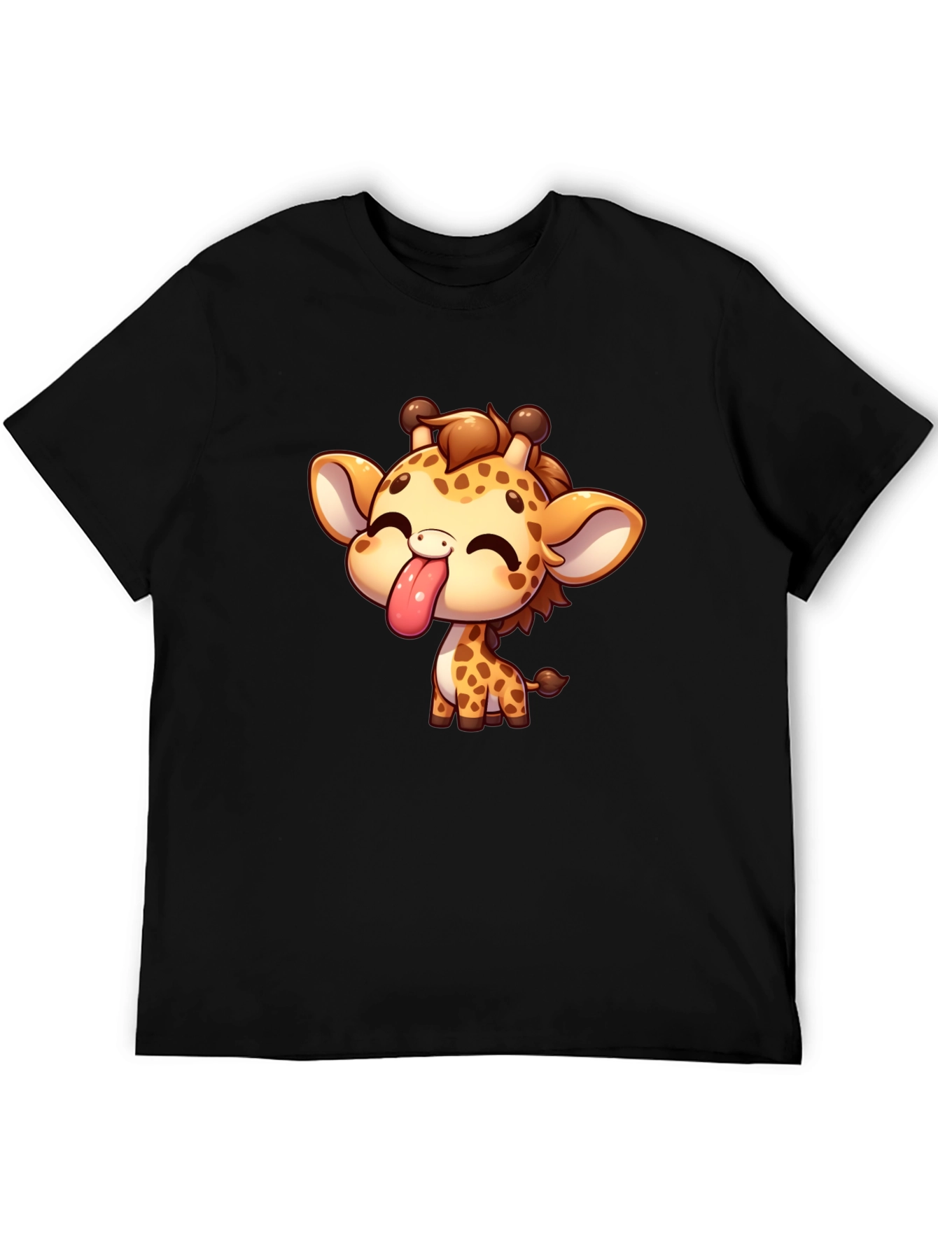 Black Cute Cartoon Giraffe Black T-Shirt view 5