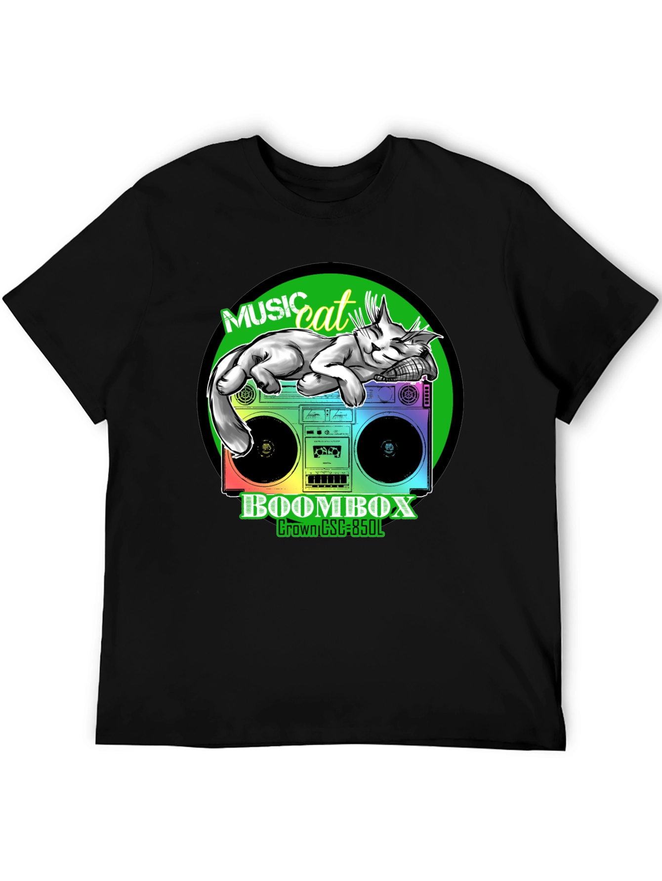 Black Music Cat Boombox Graphic Tee view 5