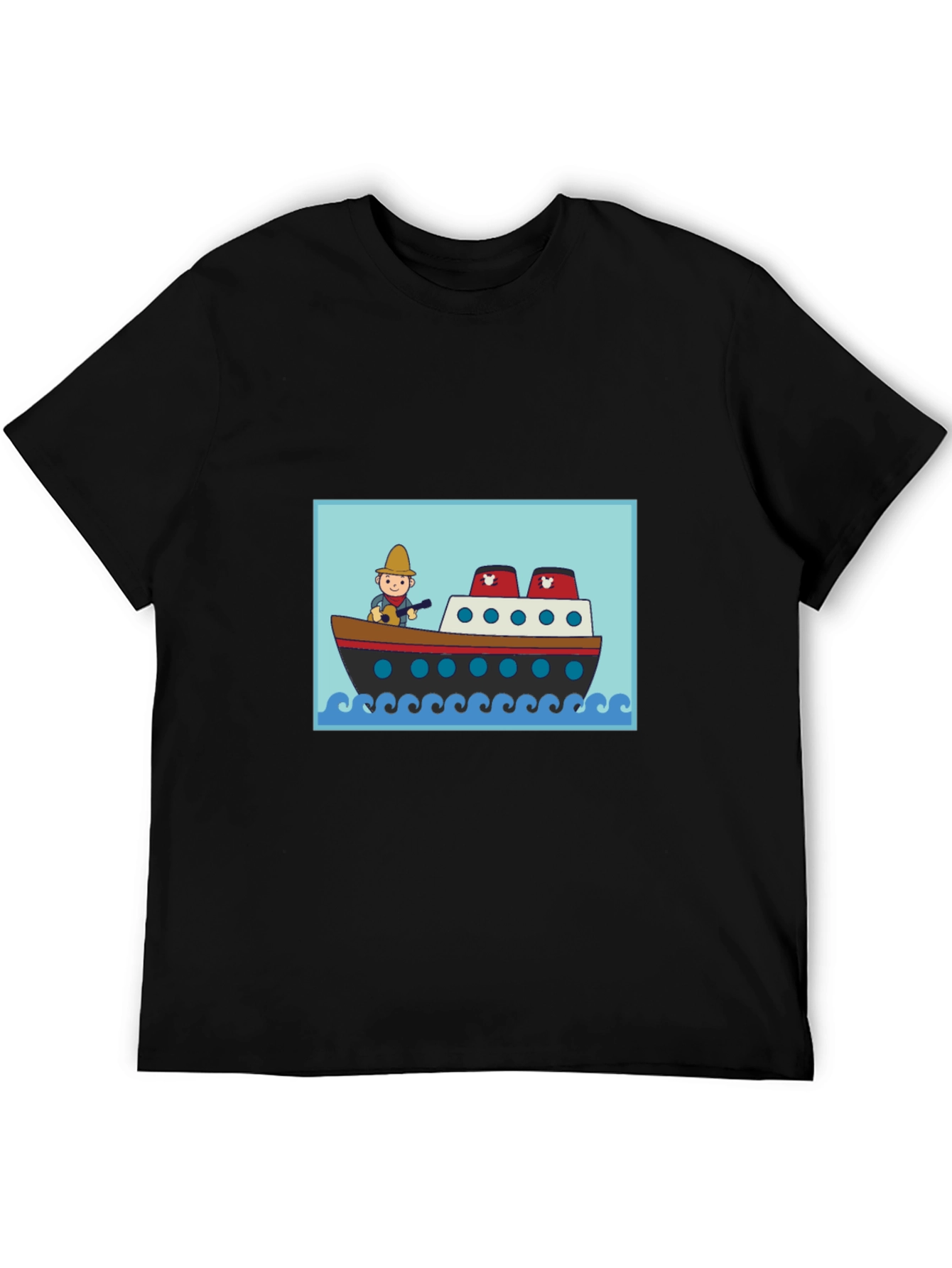 Black Cartoon Ship T-Shirt - Novelty Graphic Tee view 5